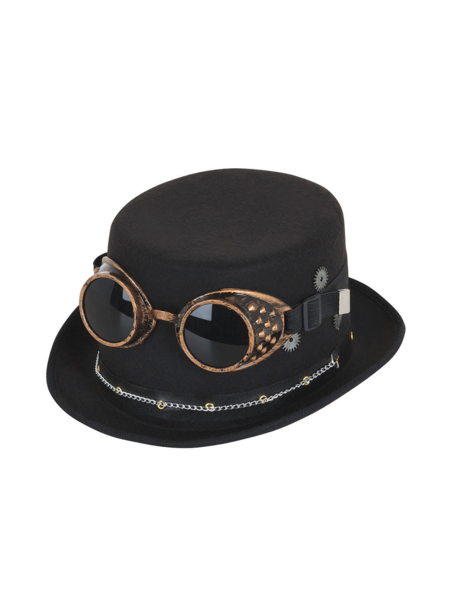 Rubies schwarzer Steampunk-Zylinder mit Brille und Zahnrädern