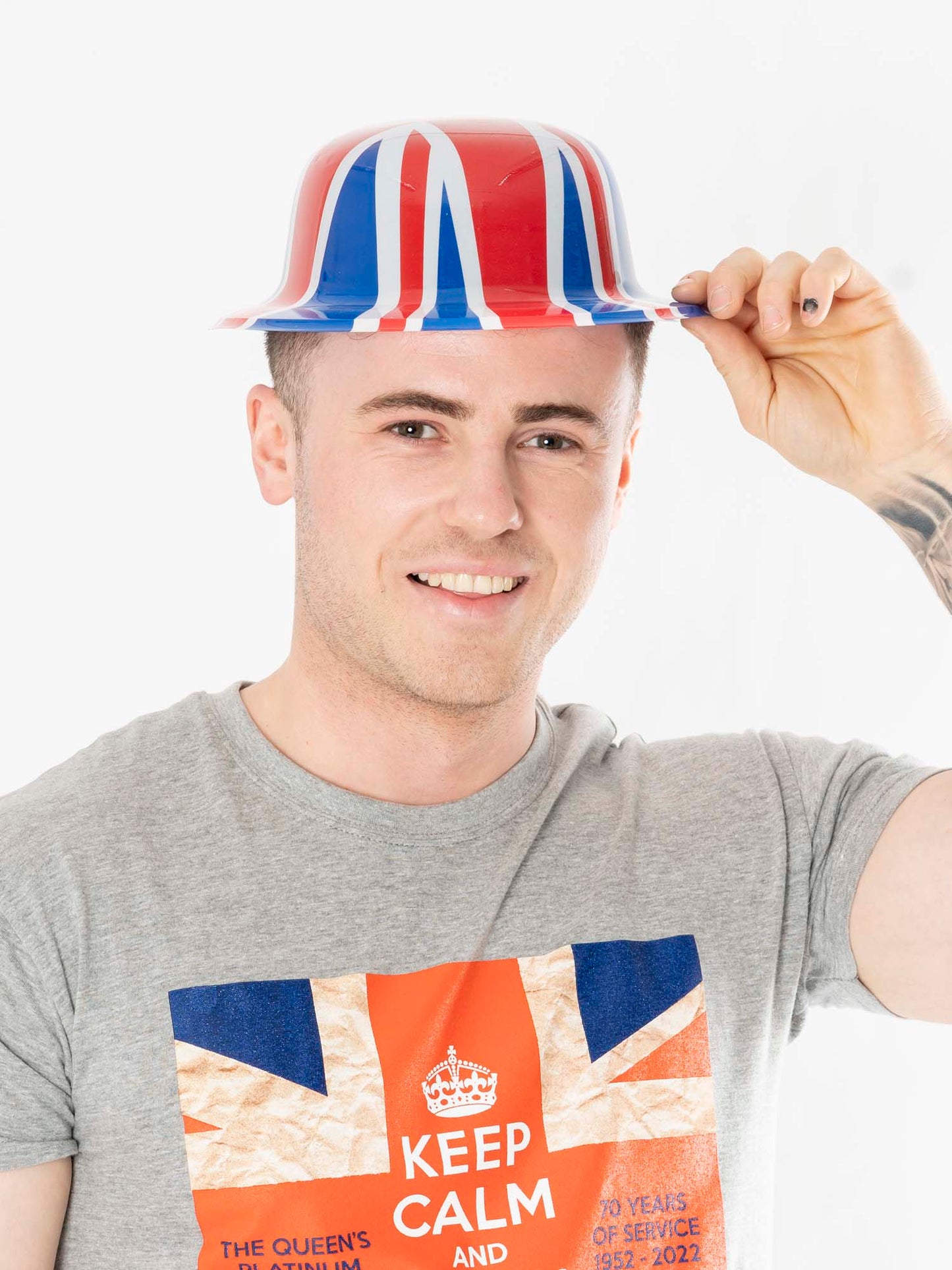 Rubies Union Jack Bowler Hat bedruckter Kunststoffhut – Produktansicht