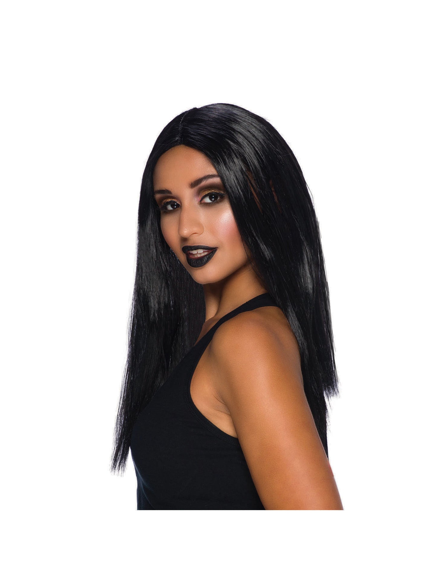 Rubies Long Black Perücke schwarz für Erwachsene BW101 – Detailansicht