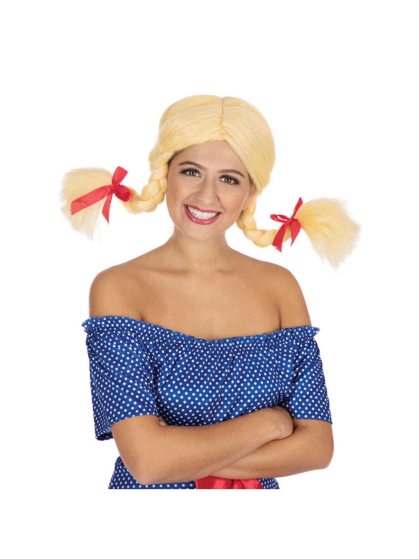 Rubies blonde Pigtail-Perücke mit Zöpfen für Erwachsene – Produktansicht