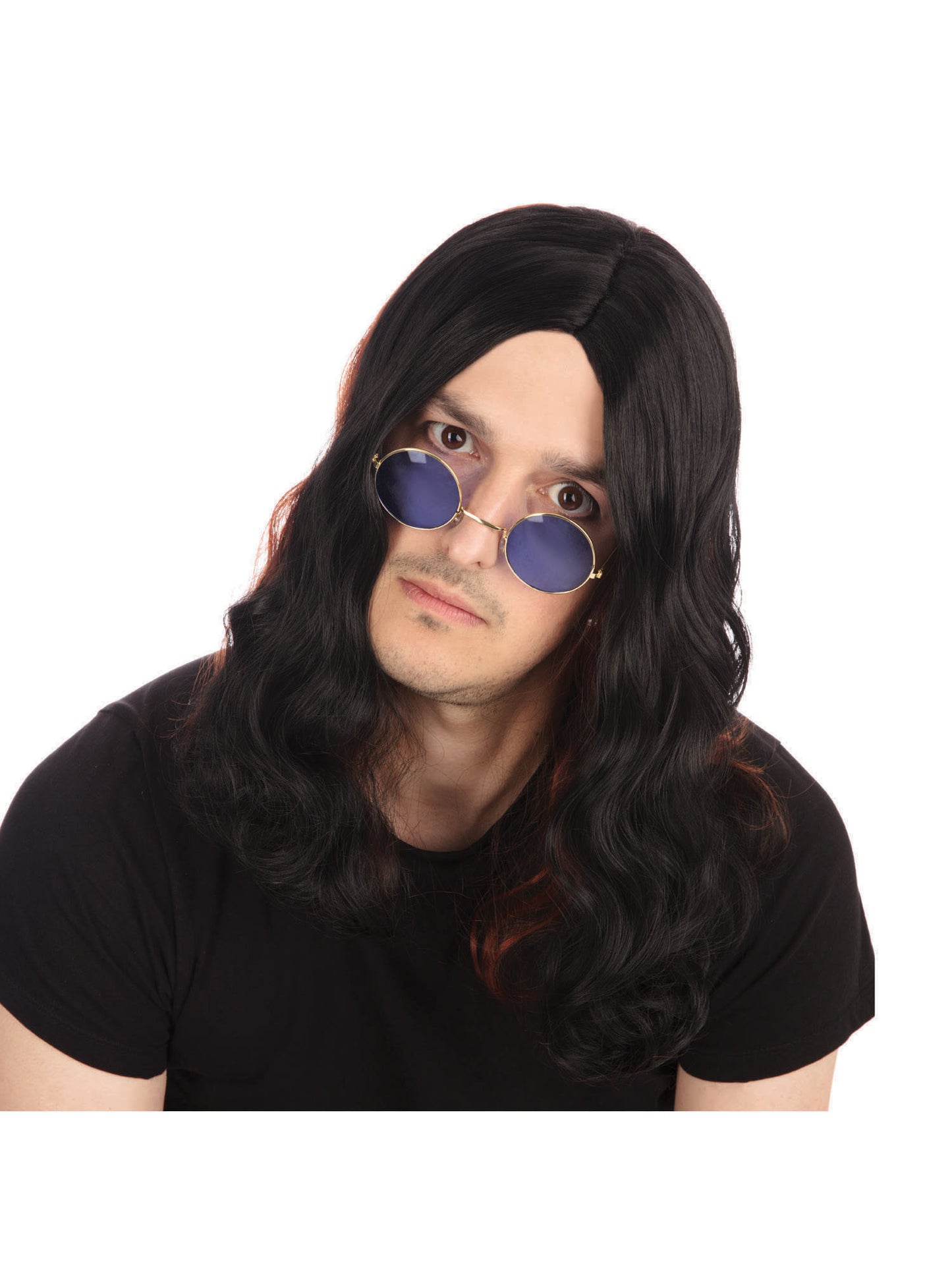 Rubies Ozzy Osbourne Rocker-Perücke schwarz mit roten Strähnen – Produktansicht