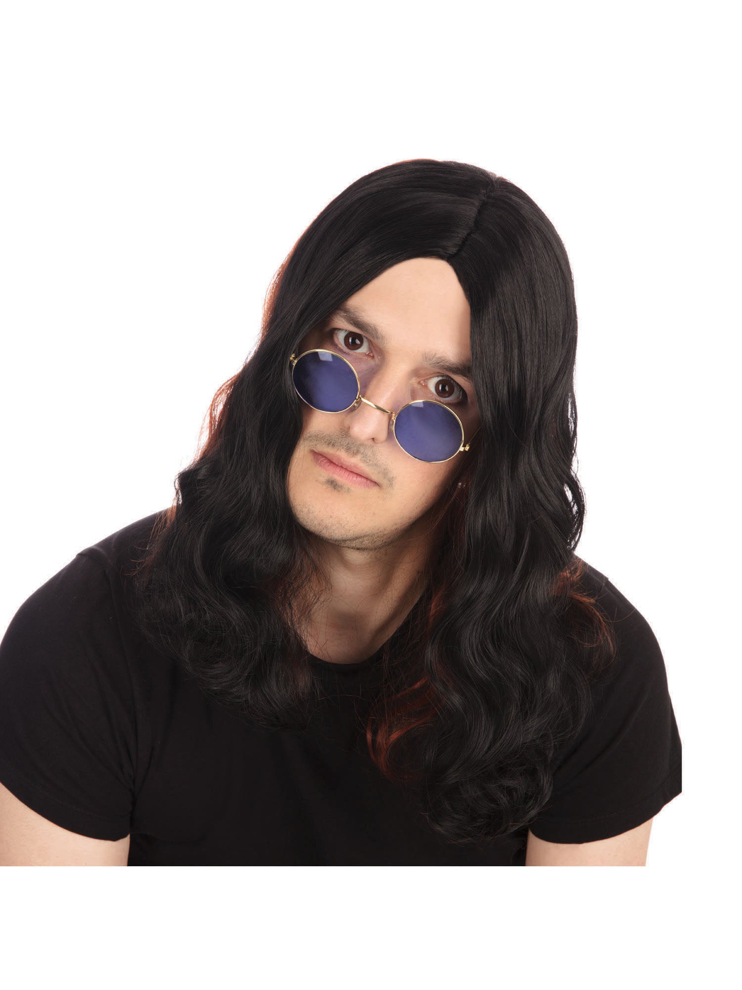 Rubies Ozzy Osbourne Rocker-Perücke schwarz mit roten Strähnen – Produktansicht