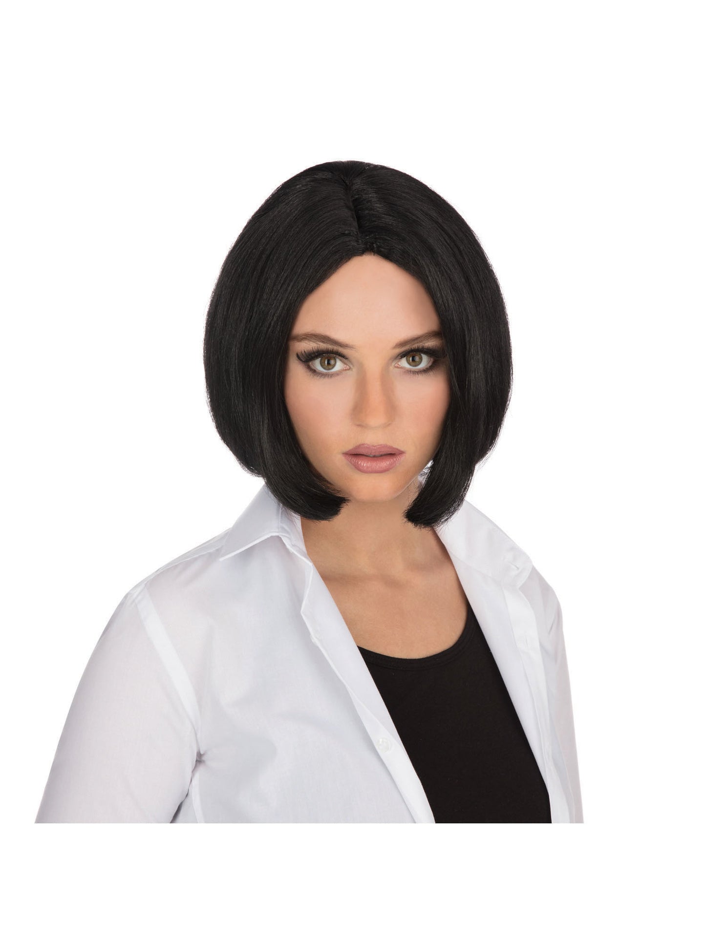 Rubies Centre Parting Perücke schwarz mit Skin-Top – Produktansicht
