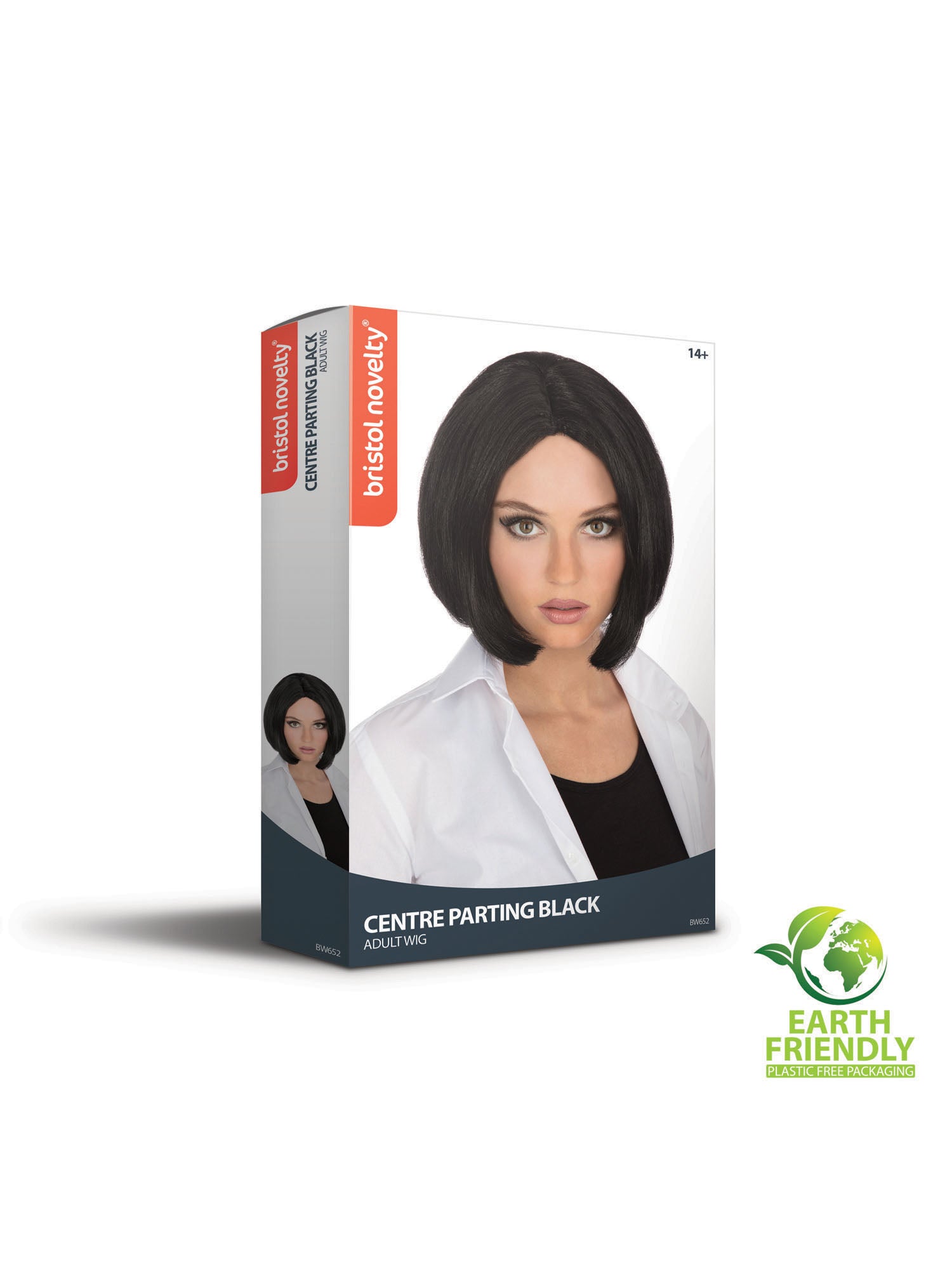 Rubies Centre Parting Perücke schwarz mit Skin-Top – Detailansicht