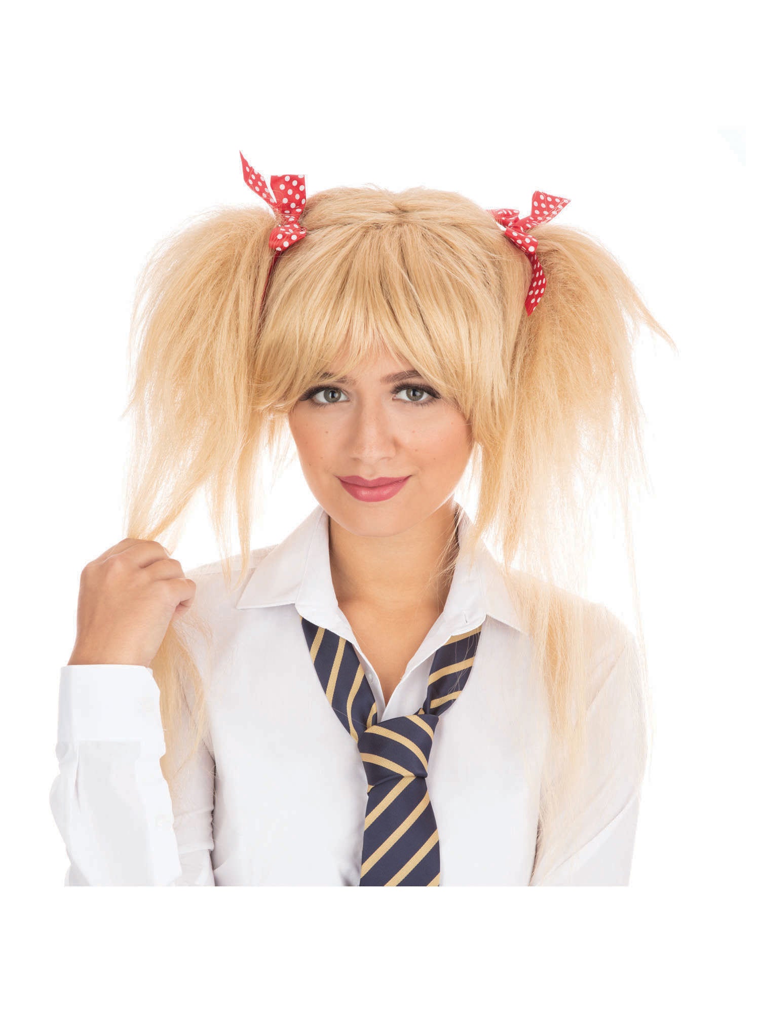 Rubies Schoolgirl Perücke blond mit roten Schleifen – Produktansicht