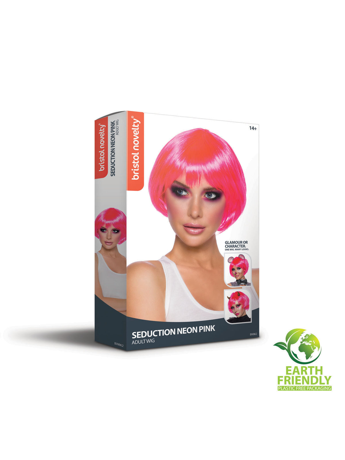 Rubies Seduction Neon Pink Perücke für Erwachsene – Rückansicht