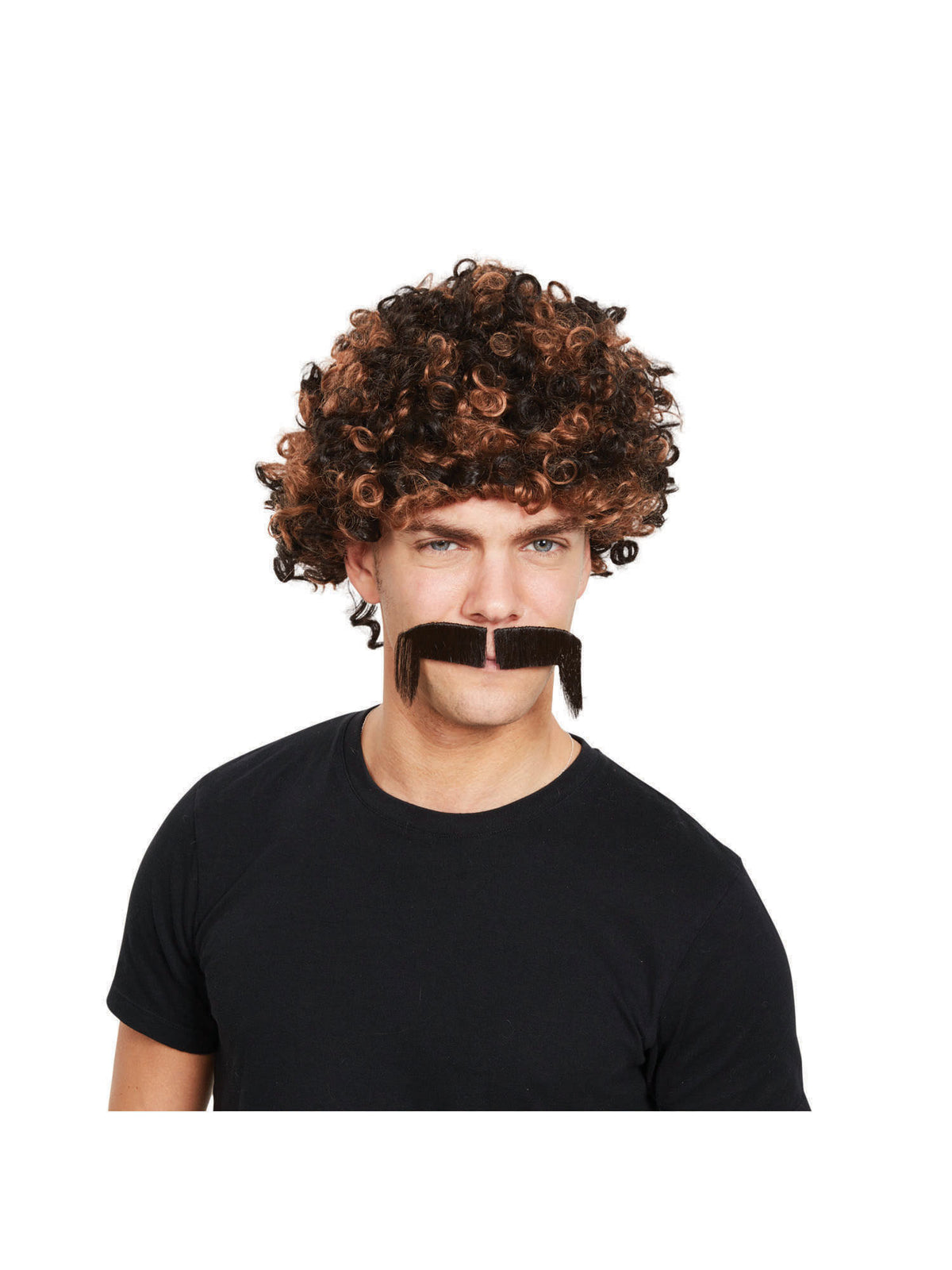 Rubies 80S Afro Wig + Tash 2 Tone Brown Perücke