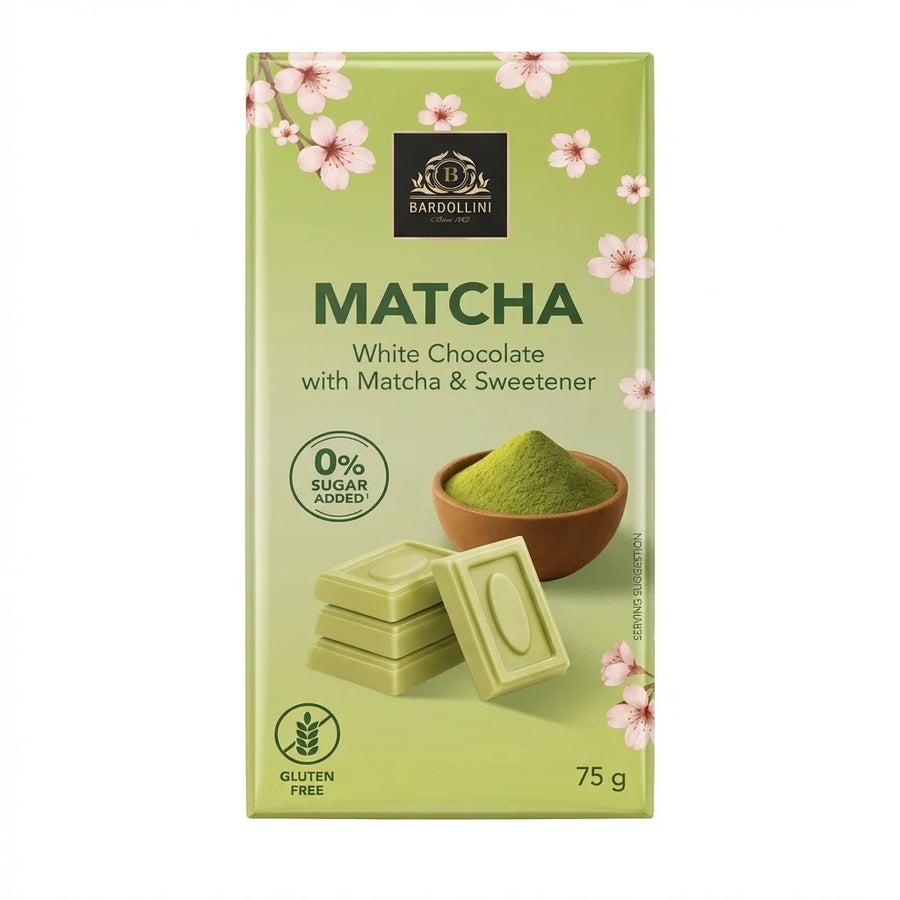 Bardollini Matcha White Chocolate mit Matcha und süsser Schokolade, 75 g