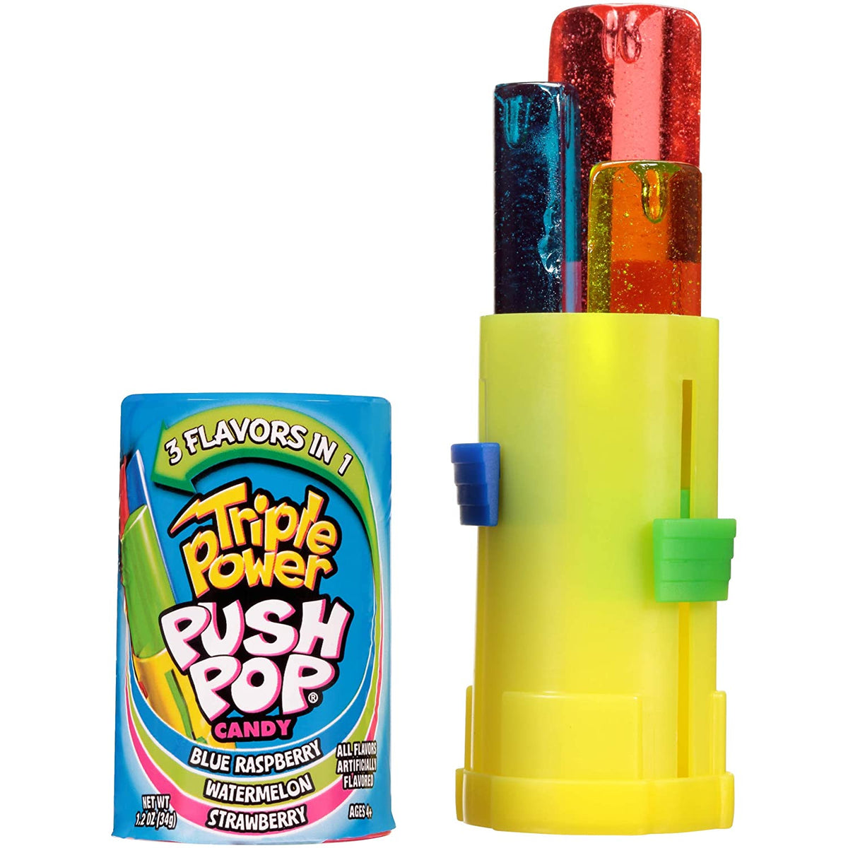 Bazooka Triple Push Pop Lolli 34 g mit drei Geschmacksrichtungen