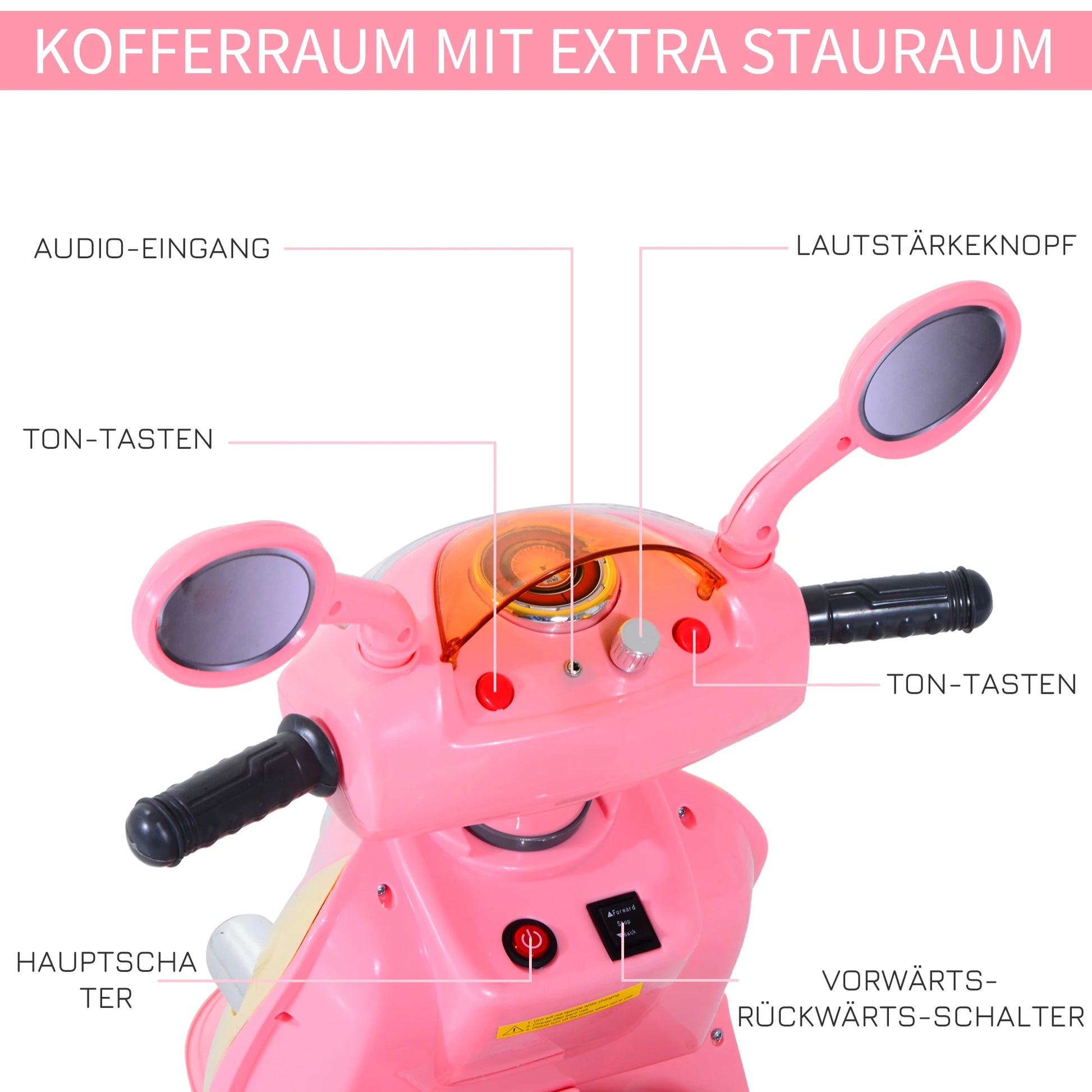 HOMCOM Kinder Elektromotorrad Dreirad – 6V Elektrofahrzeug Rosa-Gelb - Fasnacht24.ch