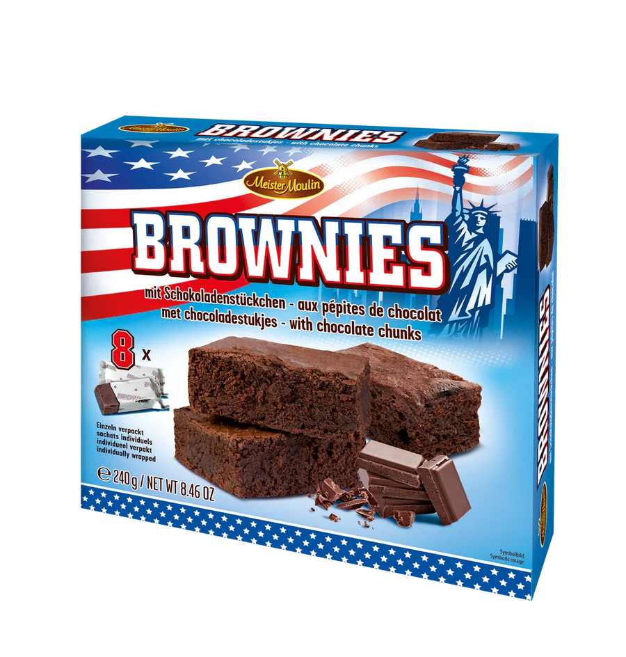 Meister Moulin Brownies 240 g, 8 einzeln verpackte Brownies mit Schokoladenstückchen – Produktansicht