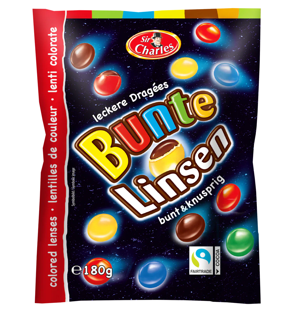 Sir Charles Bunte Schokoladen Linsen mit Milchschokolade 180g