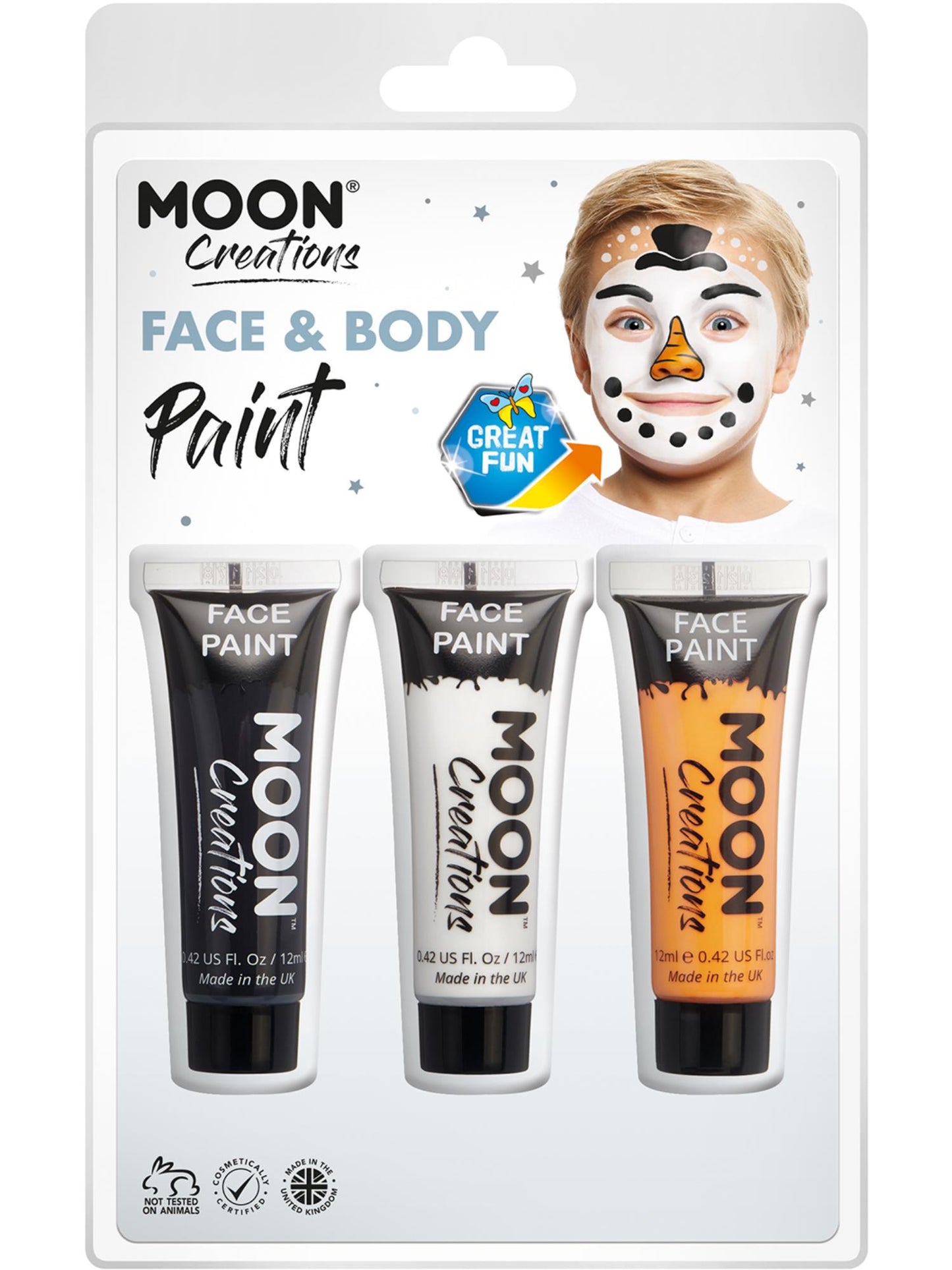 Smiffys Moon Creations Face & Body Paint 12 ml in Weiss Schwarz und Orange
