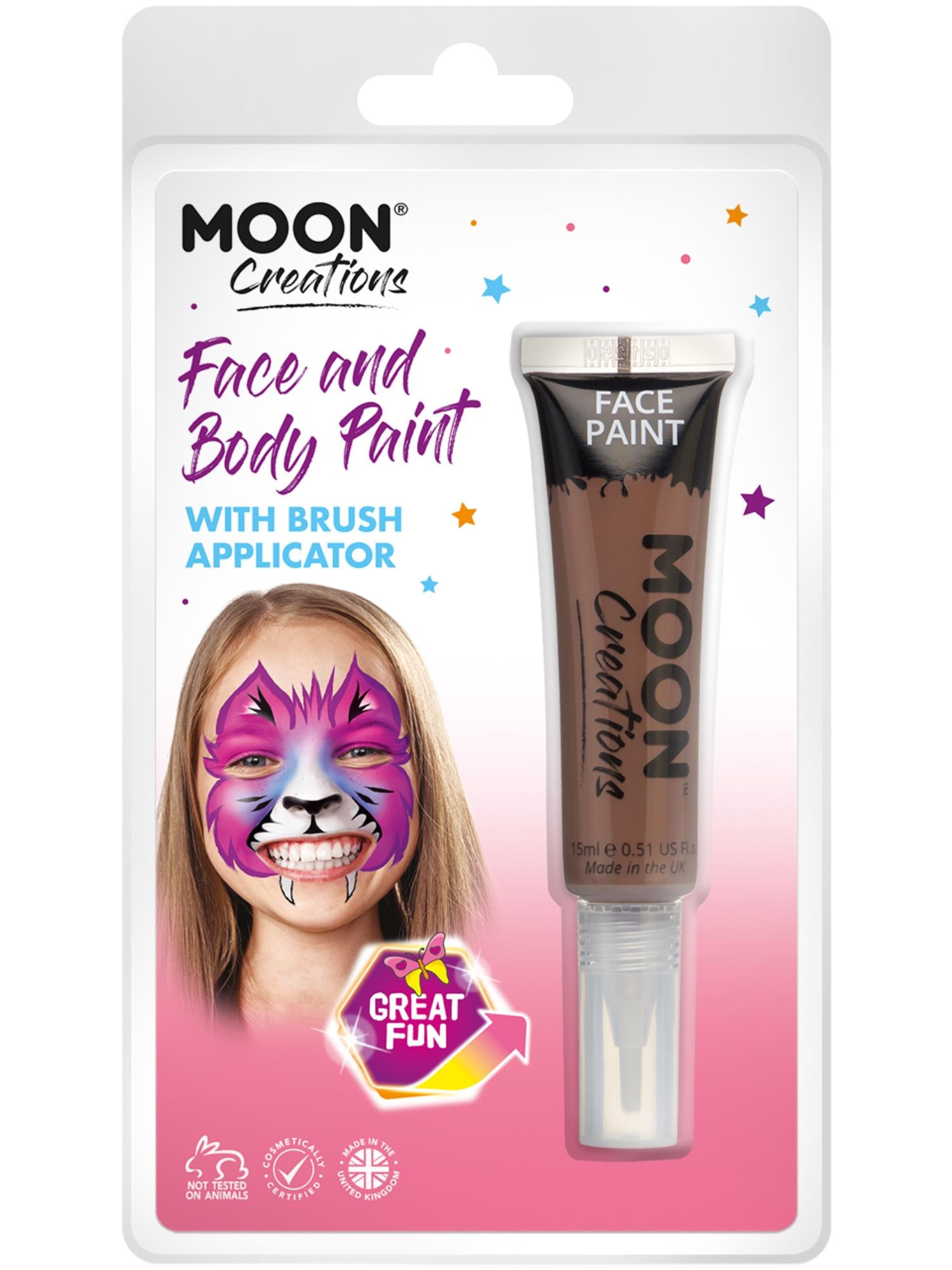Smiffys Moon Creations Gesichts- und Körperfarbe Braun 15 ml mit Pinsel-Applikator