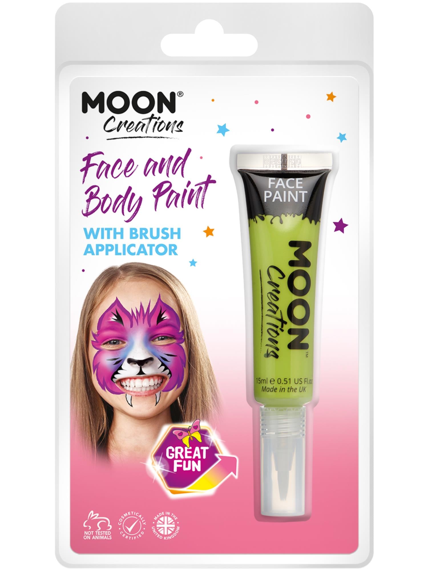 Smiffys Moon Creations Face & Body Paint Lime Green 15 ml mit Pinsel-Applikator