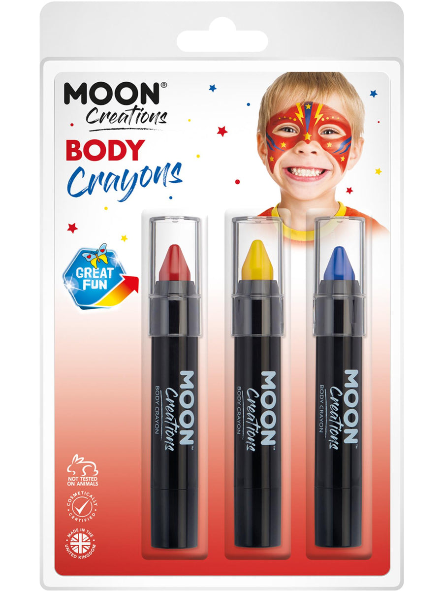 Smiffys Moon Creations Body Crayons Körpermalfarben Rot Gelb Blau