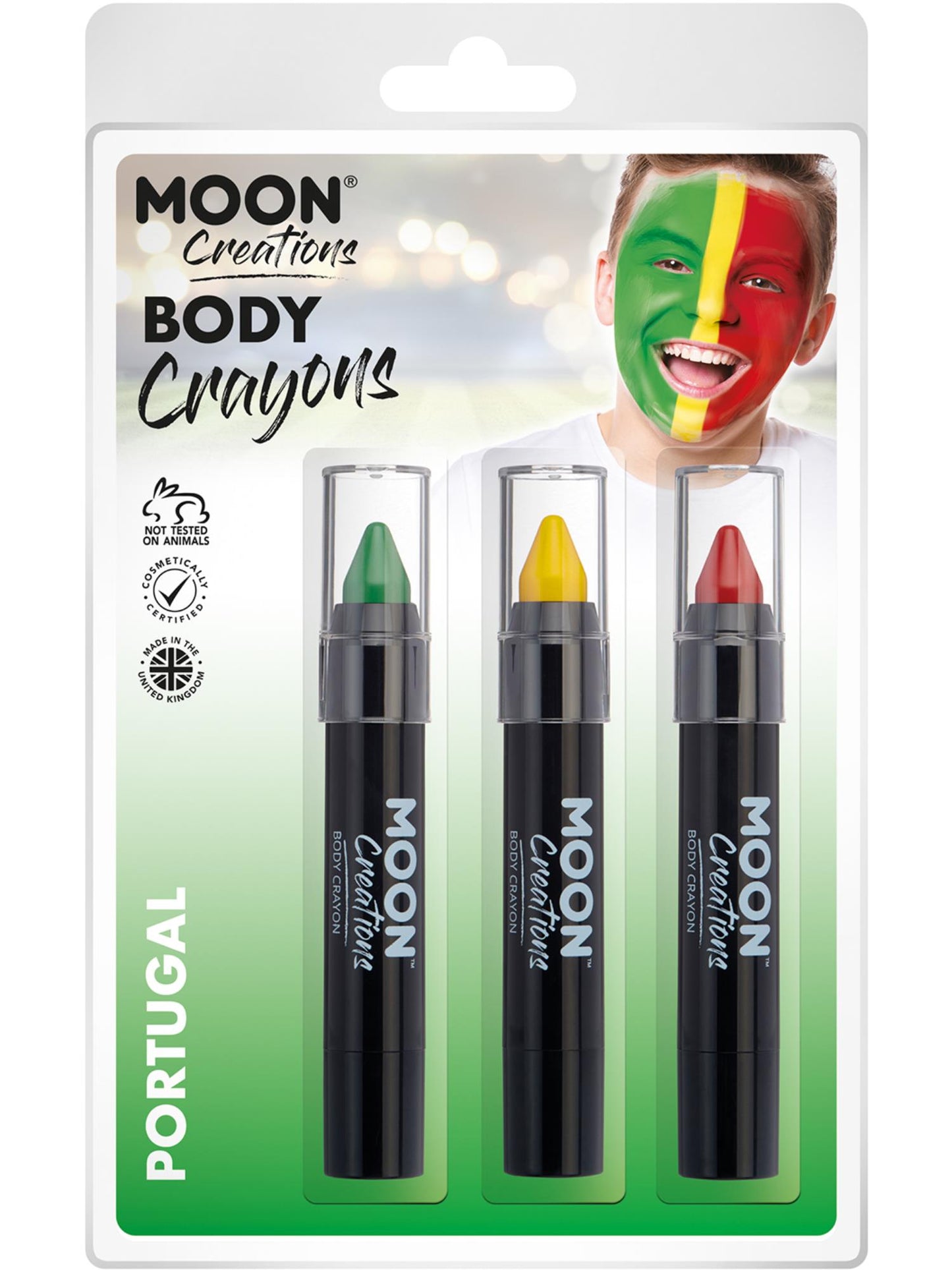 Smiffys Moon Creations Body Crayons in Grün, Gelb und Rot – 3er-Set