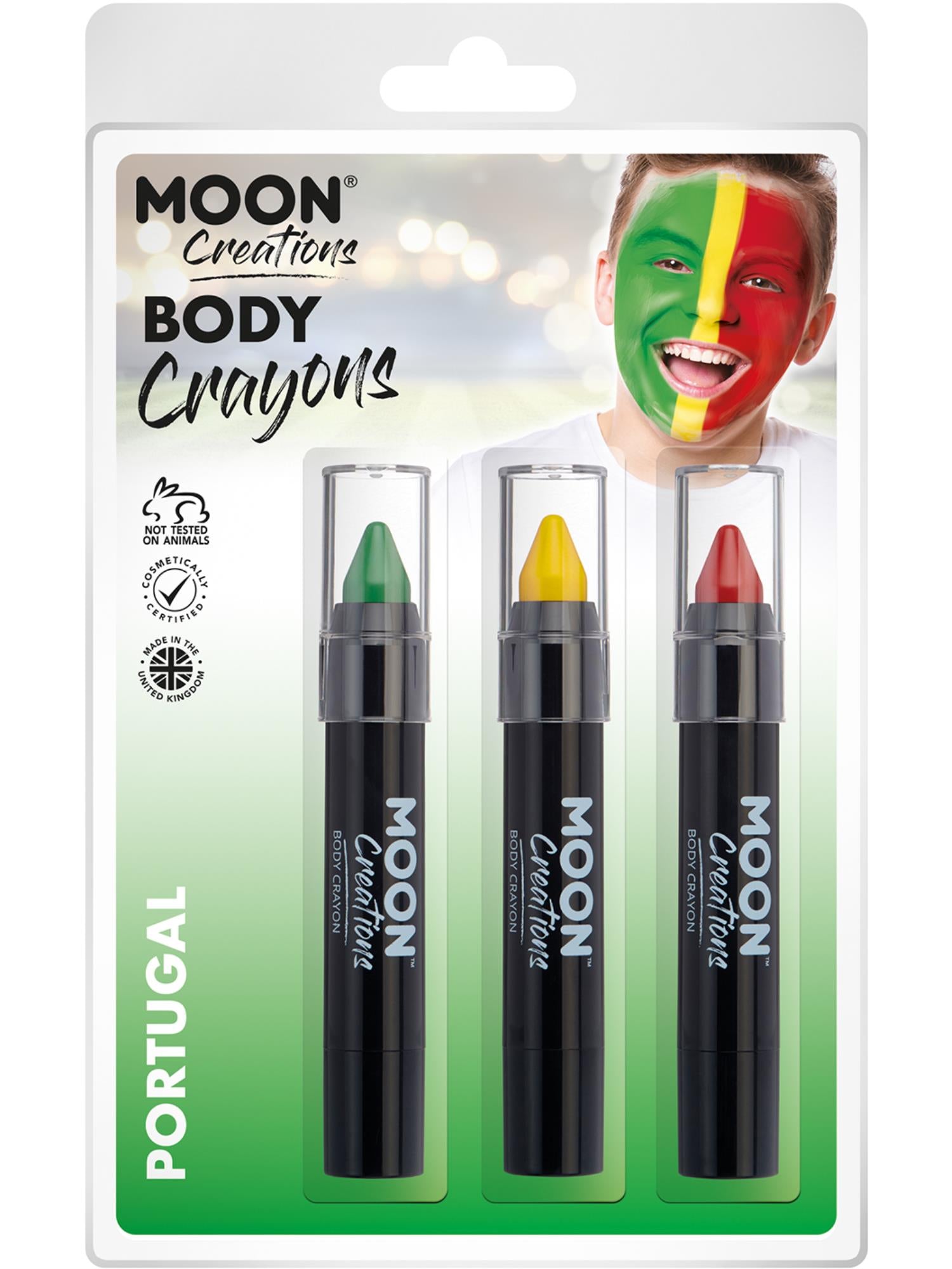 Smiffys Moon Creations Body Crayons in Grün, Gelb und Rot – 3er-Set
