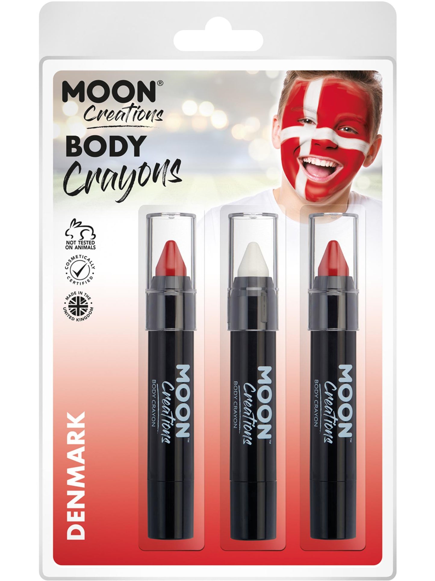 Smiffys Moon Creations Body Crayons in Denmark Red und White, 3er-Set
