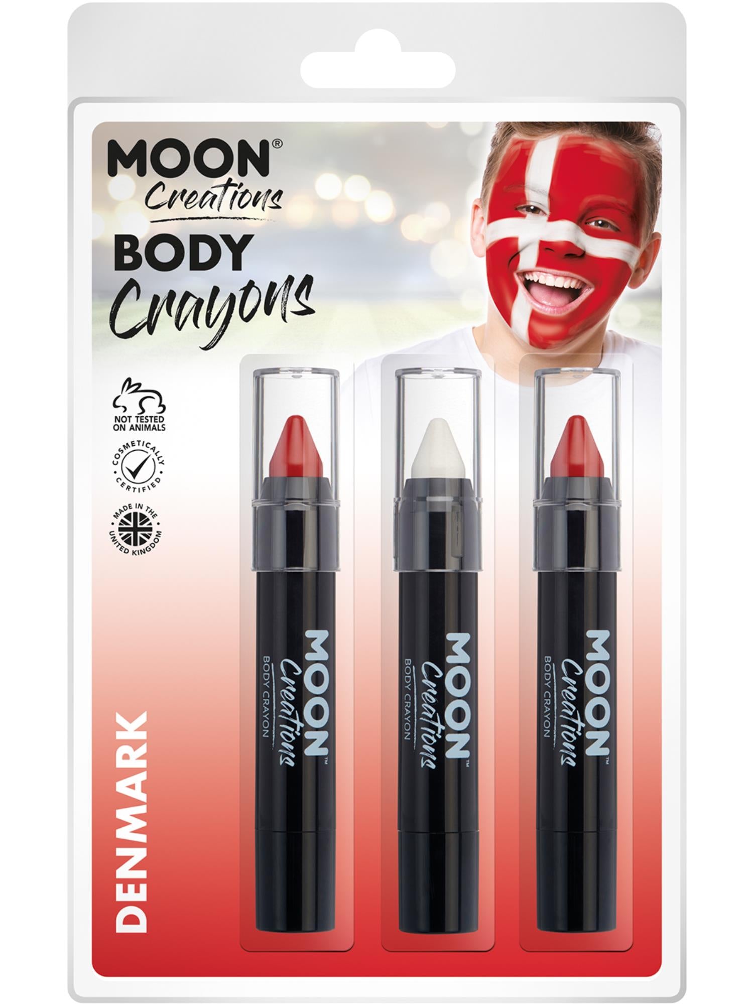 Smiffys Moon Creations Body Crayons in Denmark Red und White, 3er-Set