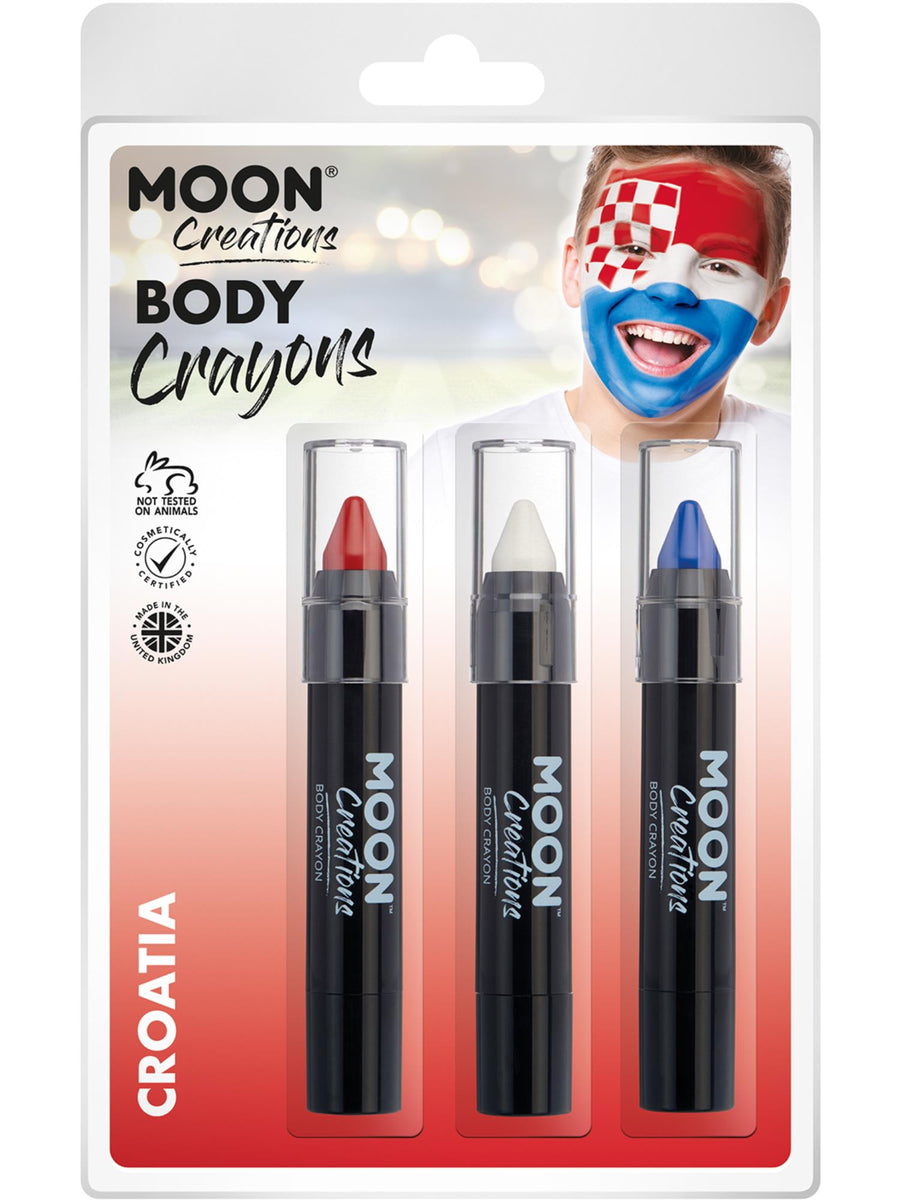 Smiffys Moon Creations Body Crayons in Rot, Weiss und Dunkelblau
