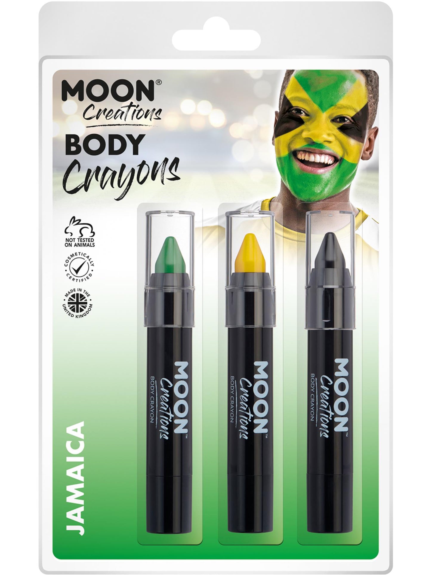 Smiffys Moon Creations Body Crayons in Jamaica Black Green Yellow