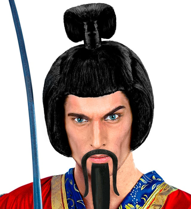 Schwarze Samurai-Perücke für Fasnacht und Mottoparty