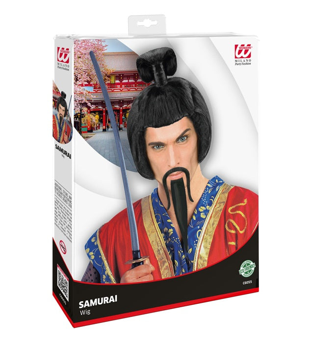 Schwarze Samurai-Perücke für Fasnacht und Mottoparty