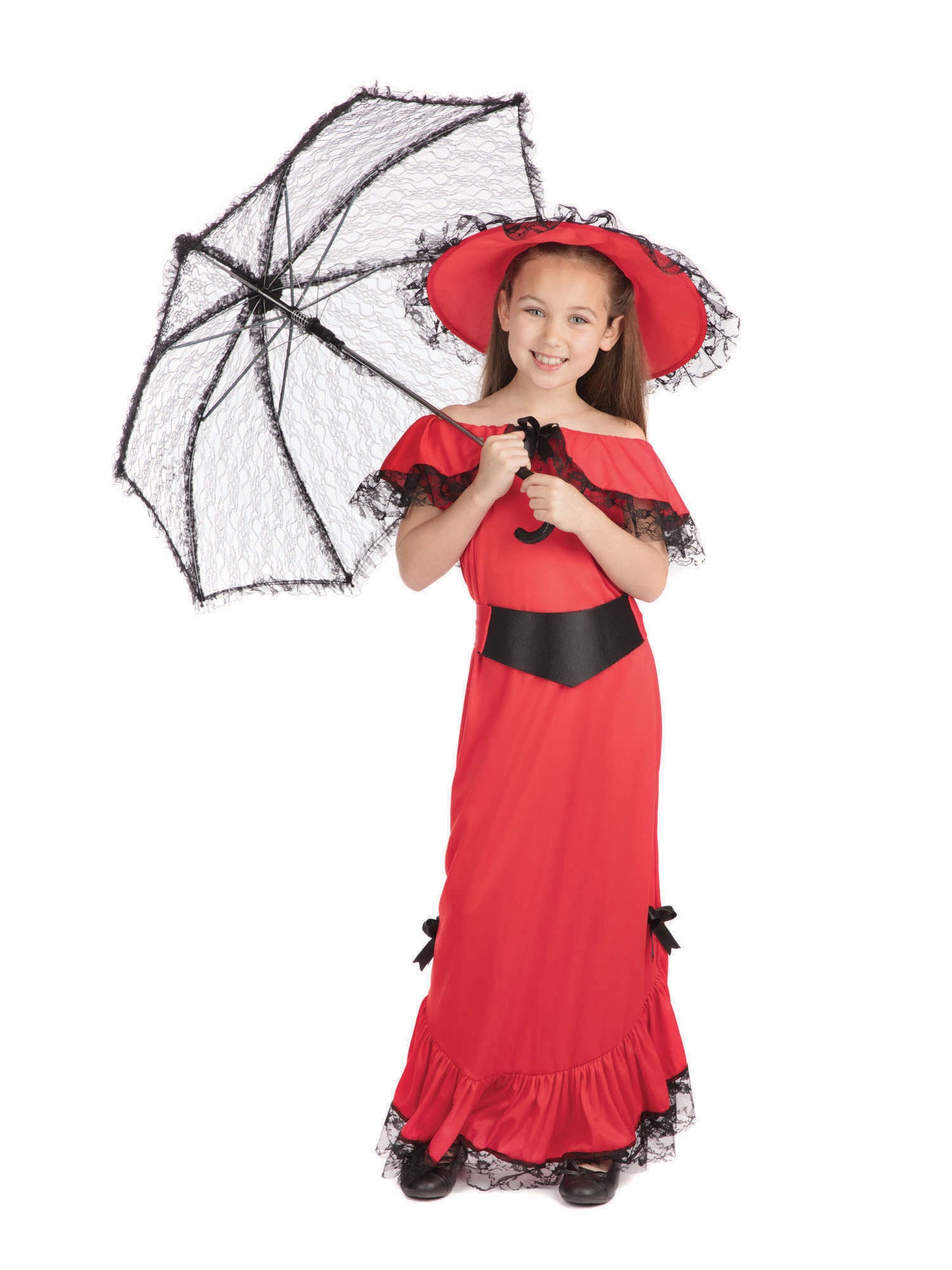 Scarlet O'Hara Kinderkostüm für Mädchen von Rubies mit Kleid, Hut und Gürtel – Seitenansicht