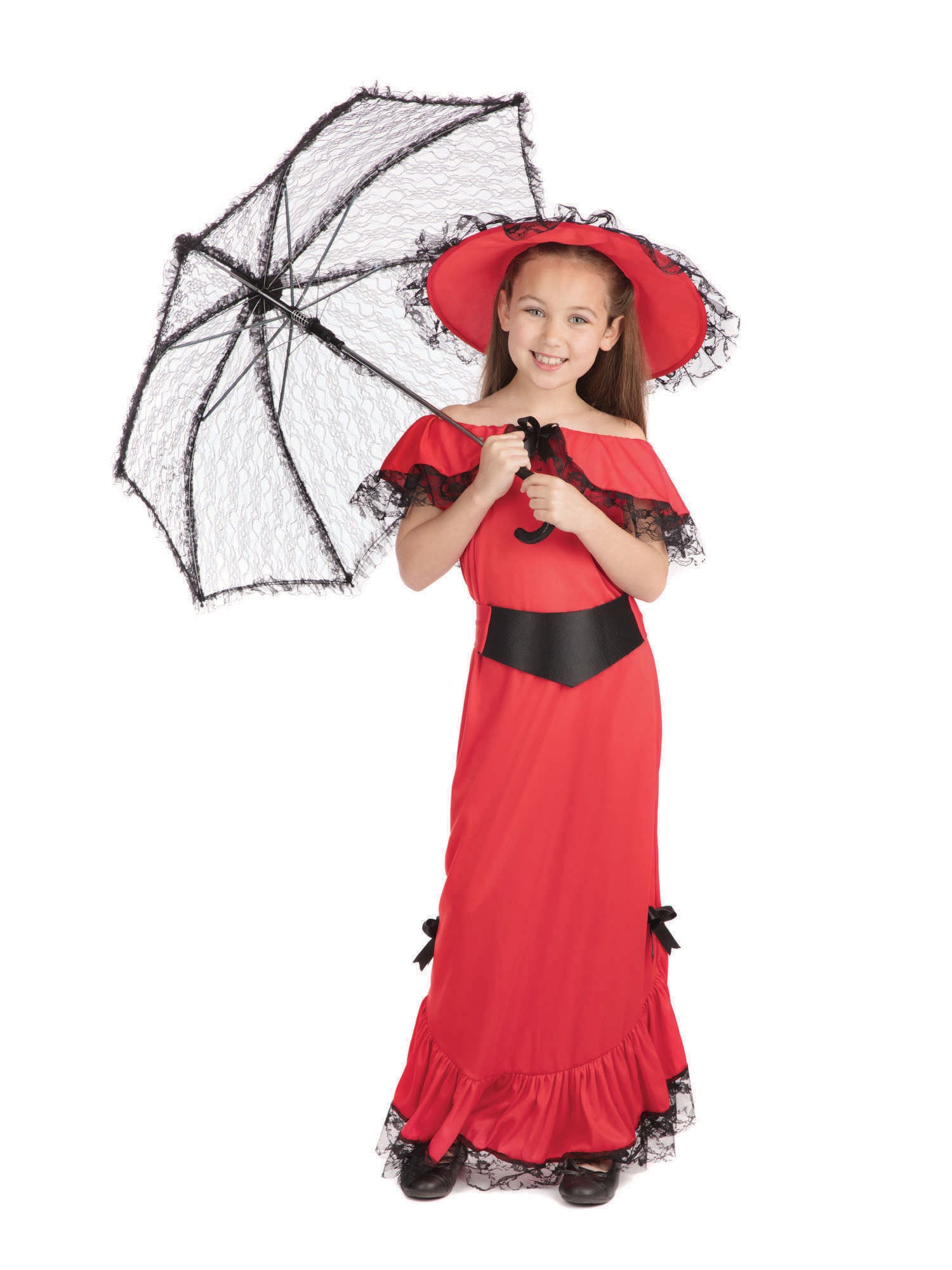 Scarlet O'Hara Kinderkostüm für Mädchen von Rubies mit Kleid, Hut und Gürtel – Seitenansicht