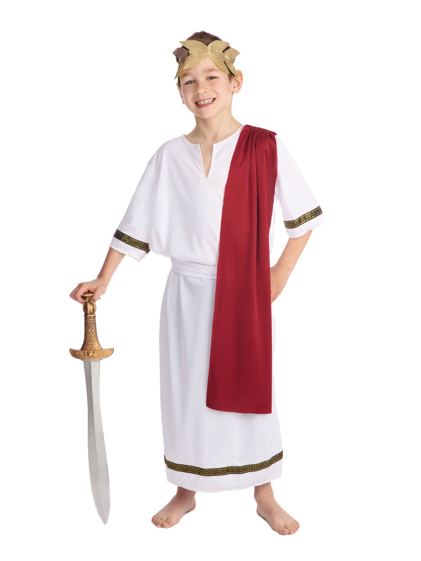 Rubies Roman Emperor Kinderkostüm für Jungen mit Toga, Kopfschmuck und Gürtel – Detailansicht