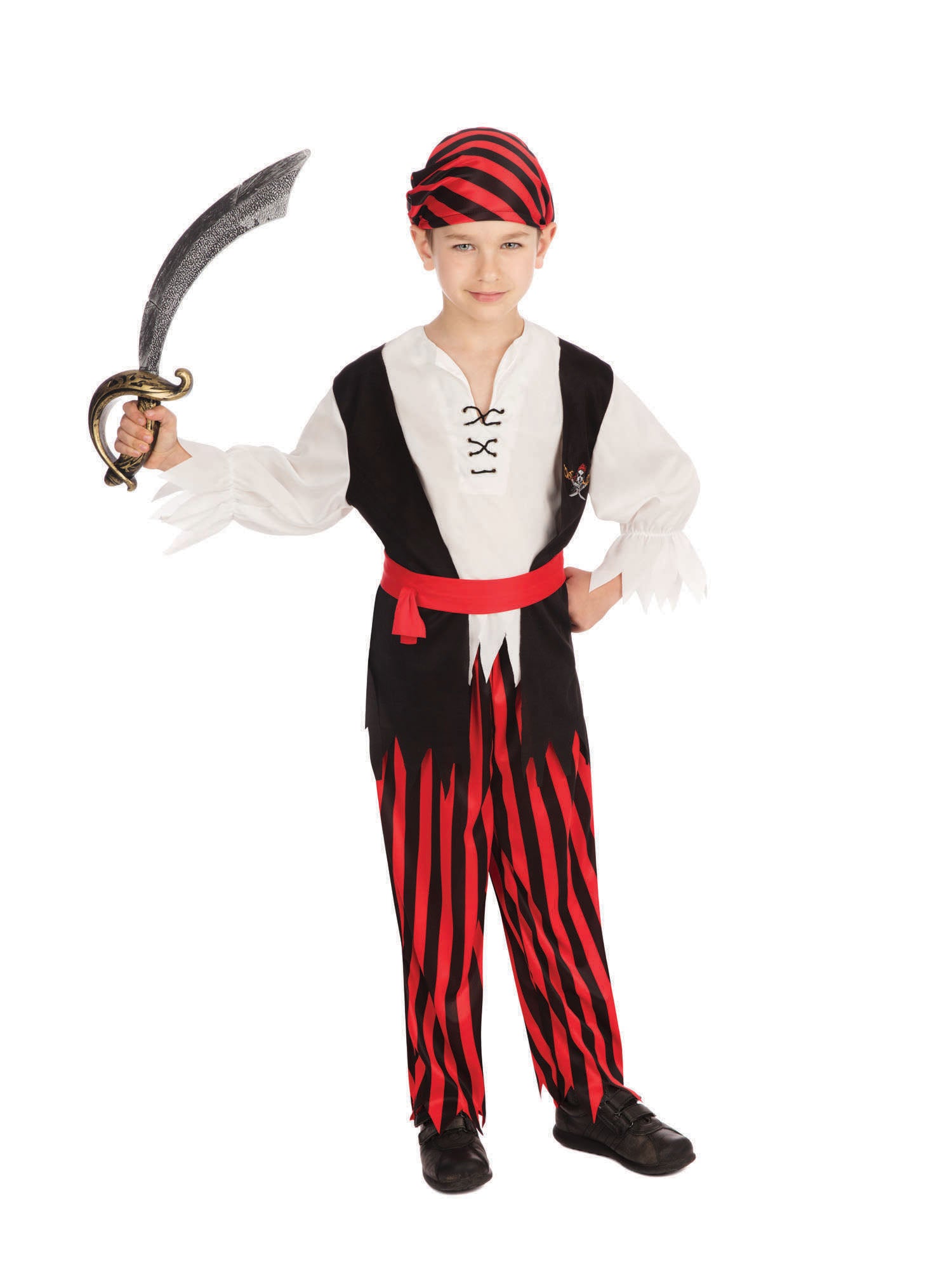 Rubies Pirate Boy Jim Kinderkostüm für Jungen – Piratenkostüm mit Hemd, Weste, Hose, Bandana und Gürtel – Detailansicht