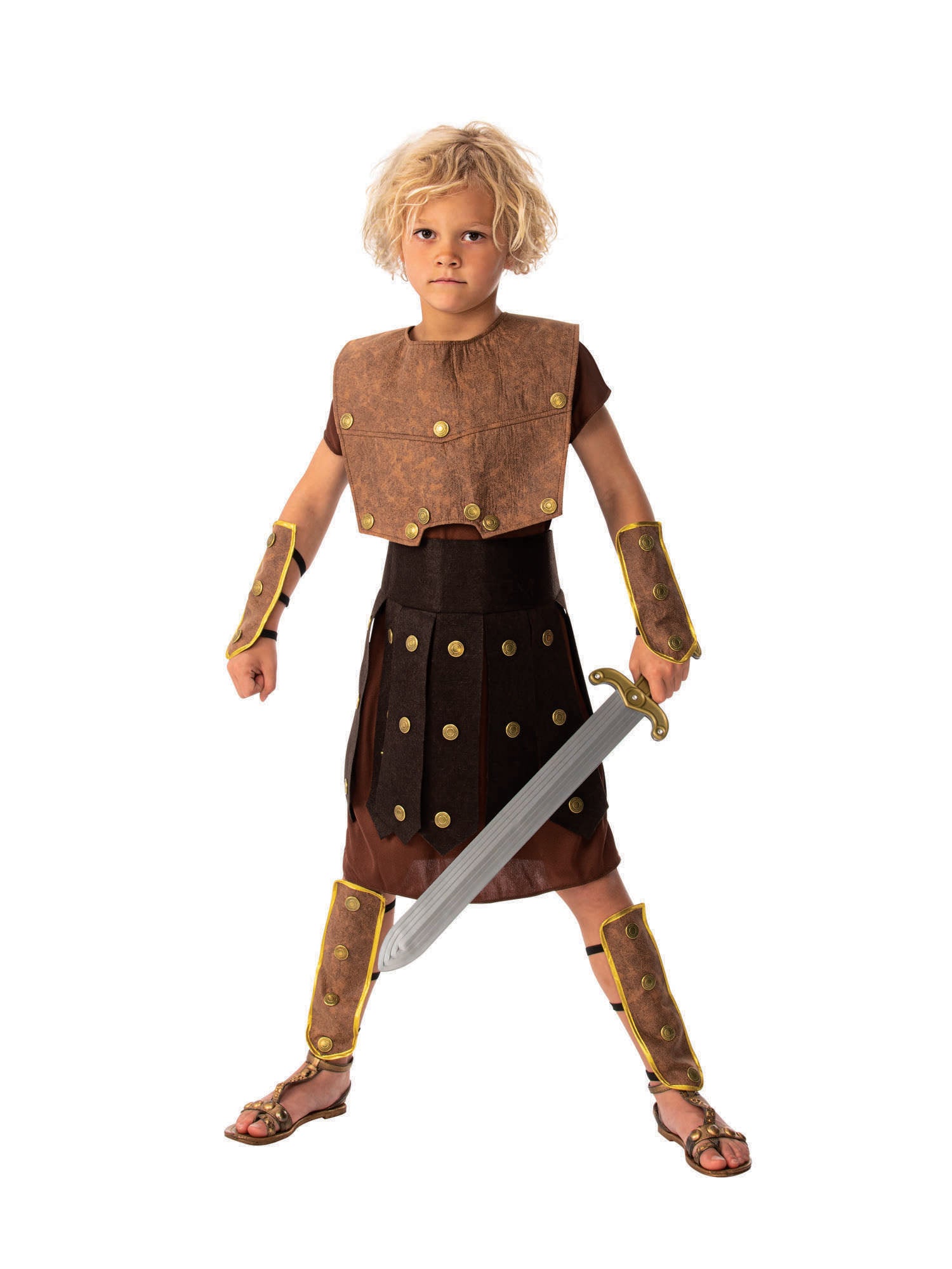 Rubies Warrior Boy Kinderkostüm für Jungen mit Tunika Weste Gürtel Arm- und Beinstulpen