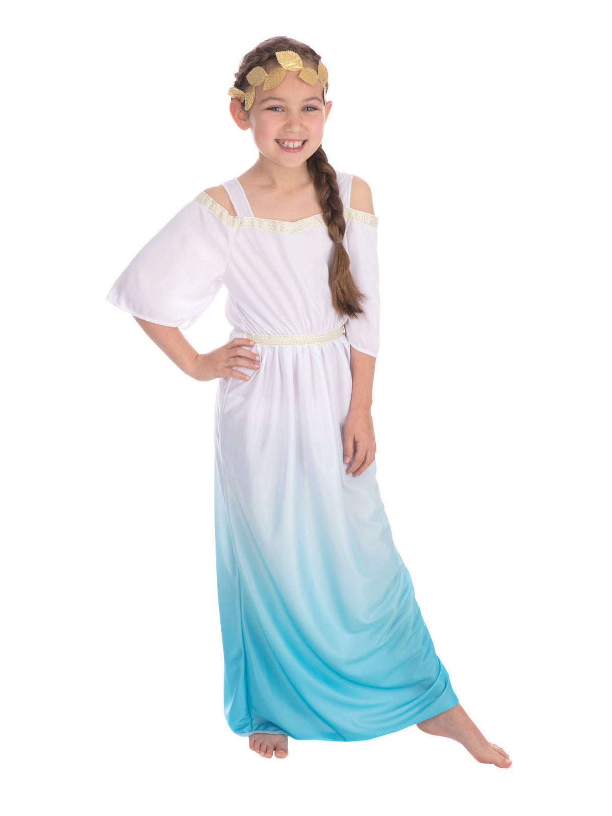 Romanisches Göttinnen-Kinderkostüm für Mädchen von Rubies mit Kleid und Headpiece – Seitenansicht