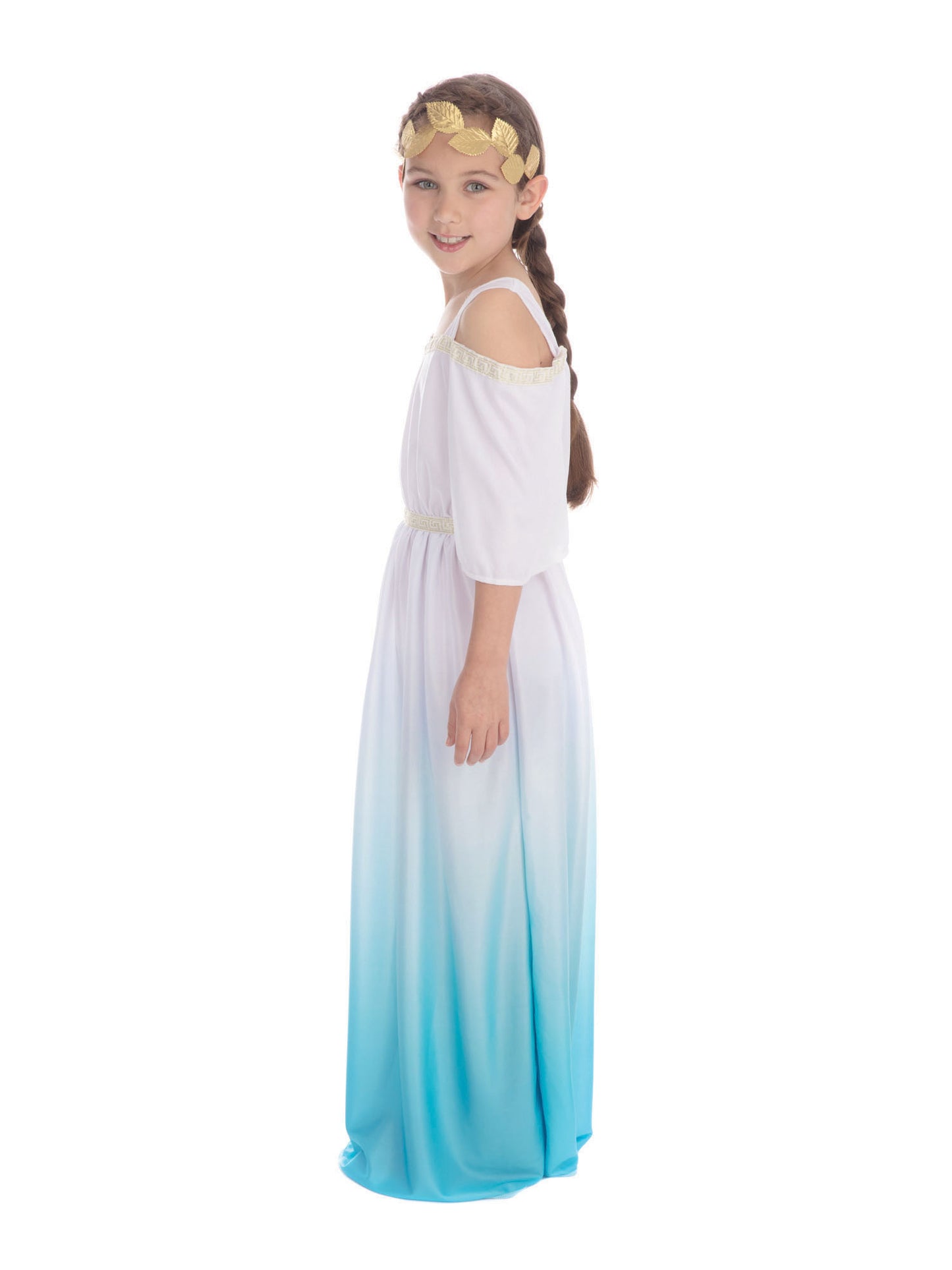 Rubies Roman Goddess Kinderkostüm für Mädchen mit Kleid und Headpiece – Rückansicht