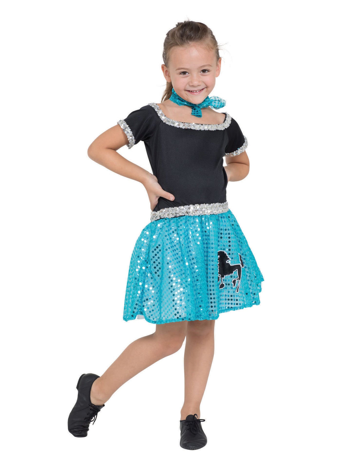 Rubies Rock ’n’ Roll Paillettenkleid Türkis Kinderkostüm für Mädchen – Produktansicht