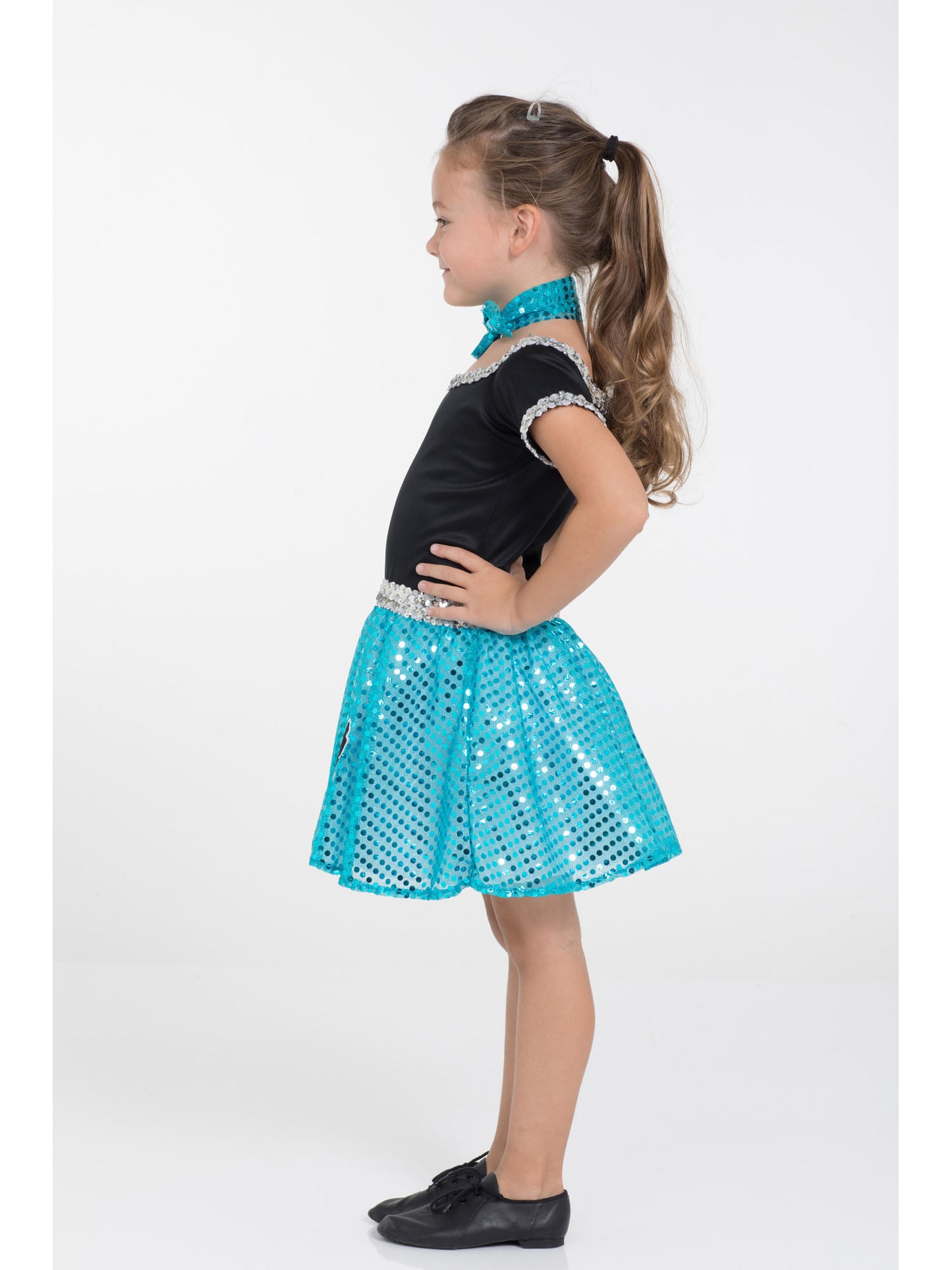 Rubies Rock ’n’ Roll Paillettenkleid Türkis Kinderkostüm für Mädchen – Detailansicht