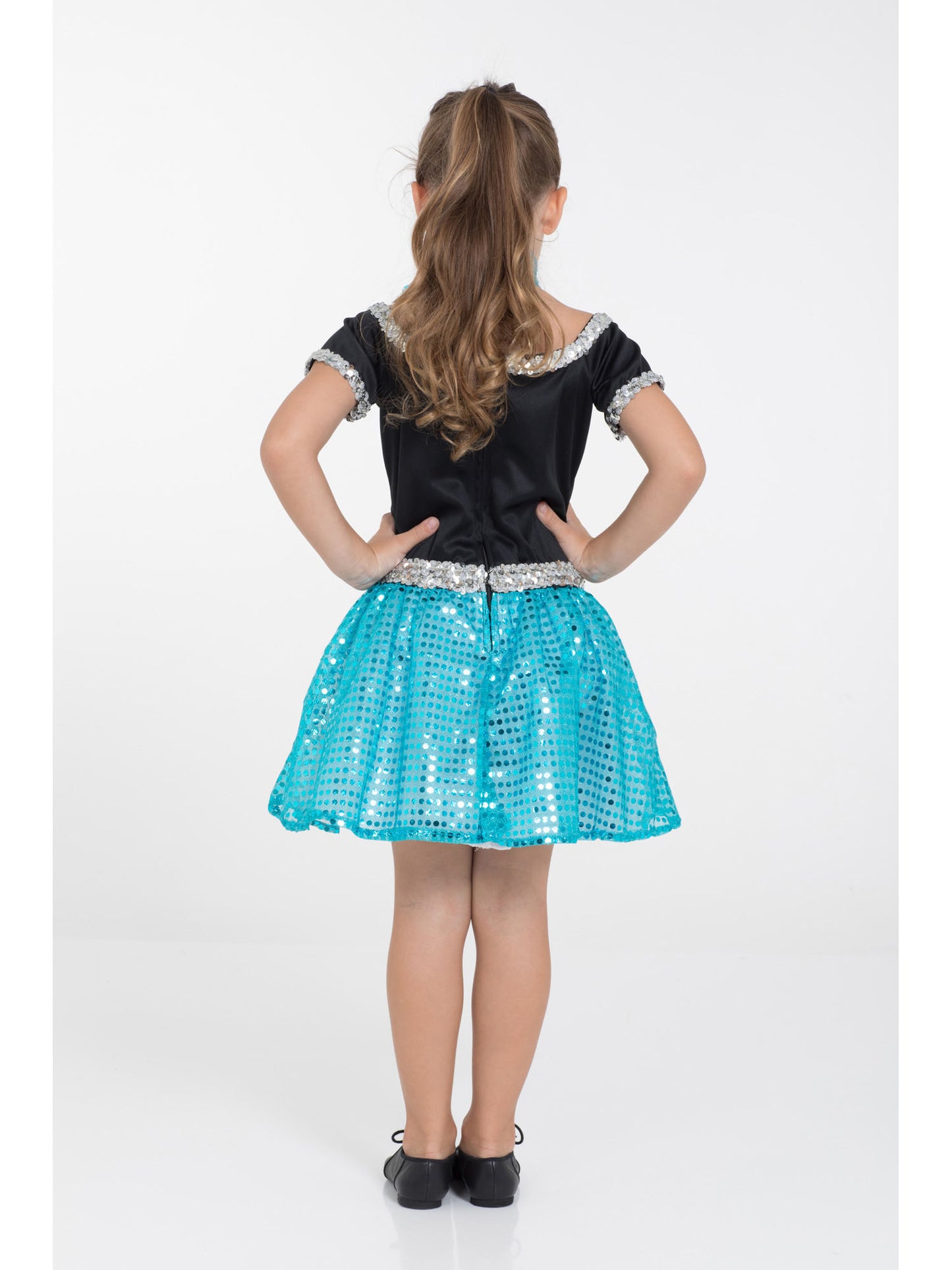 Rubies Rock ’n’ Roll Paillettenkleid Türkis Kinderkostüm für Mädchen – Seitenansicht
