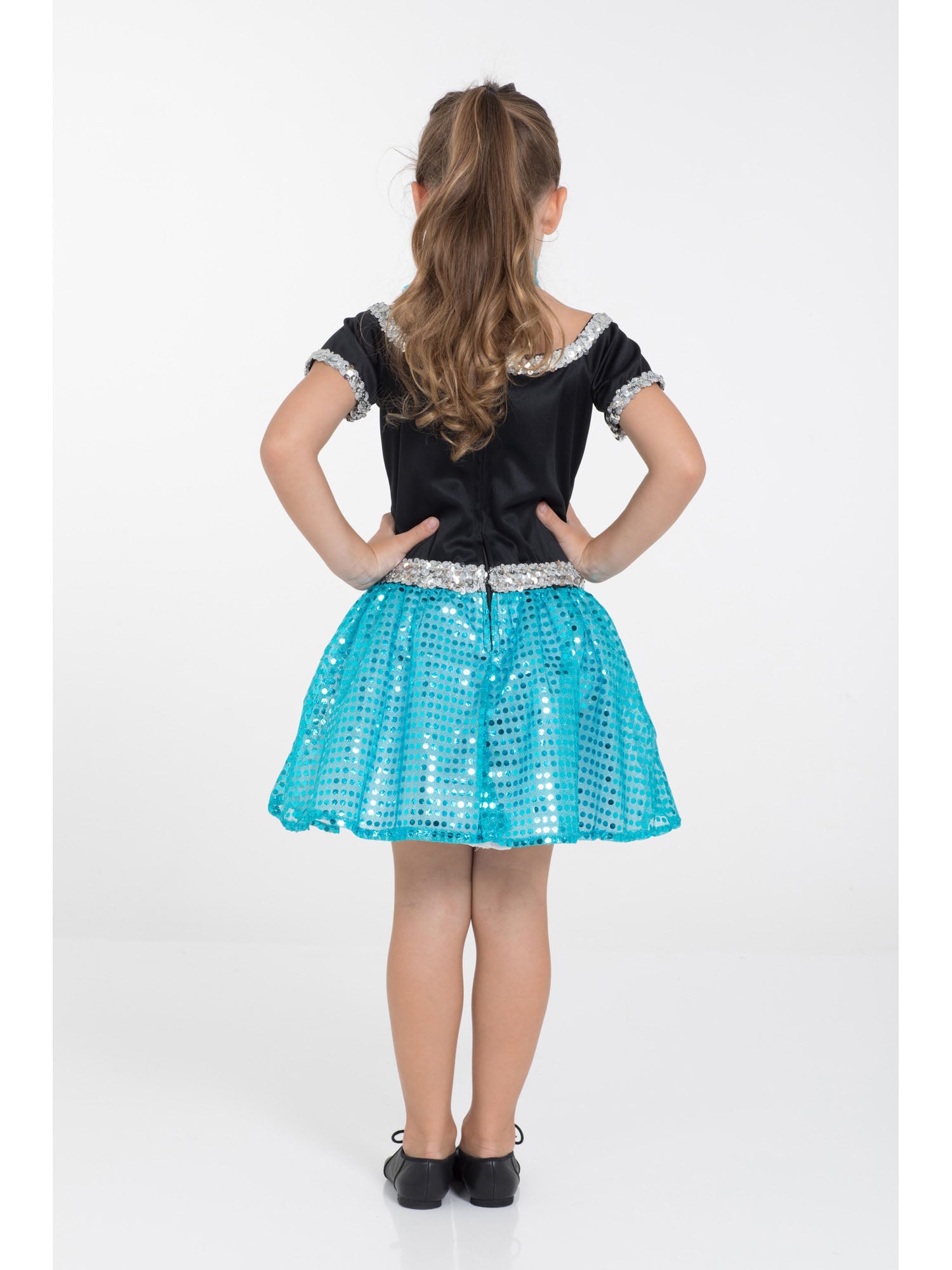 Rubies Rock ’n’ Roll Paillettenkleid Türkis Kinderkostüm für Mädchen – Seitenansicht
