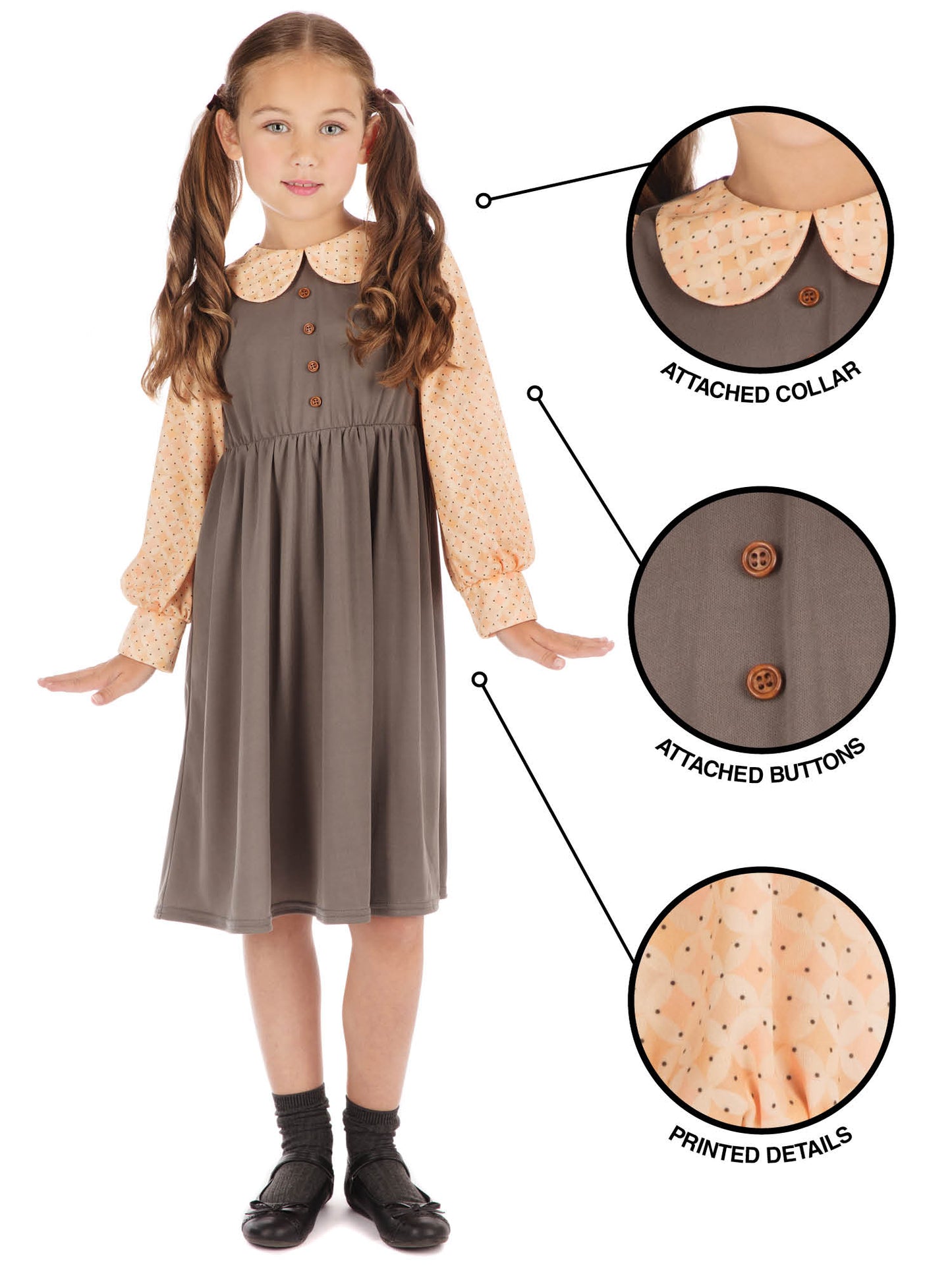 Rubies Victorian Schoolgirl Kinderkostüm für Mädchen – Kleid – Seitenansicht