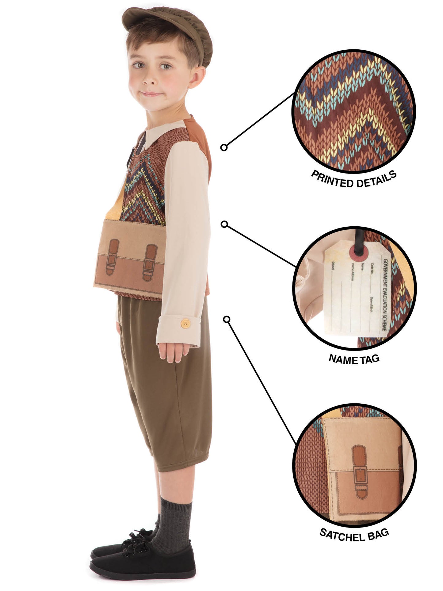 Rubies Evacuee Schoolboy Kinderkostüm für Jungen CF195 – Seitenansicht