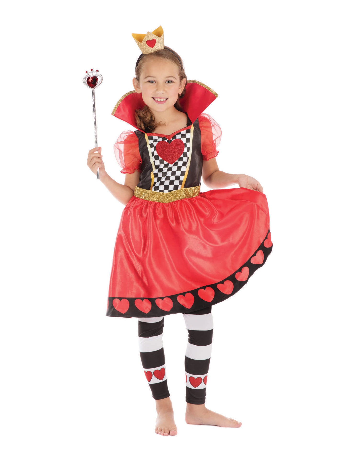 Rubies Queen of Hearts Kinderkostüm für Mädchen mit Kleid, Leggings und Headband – Produktansicht