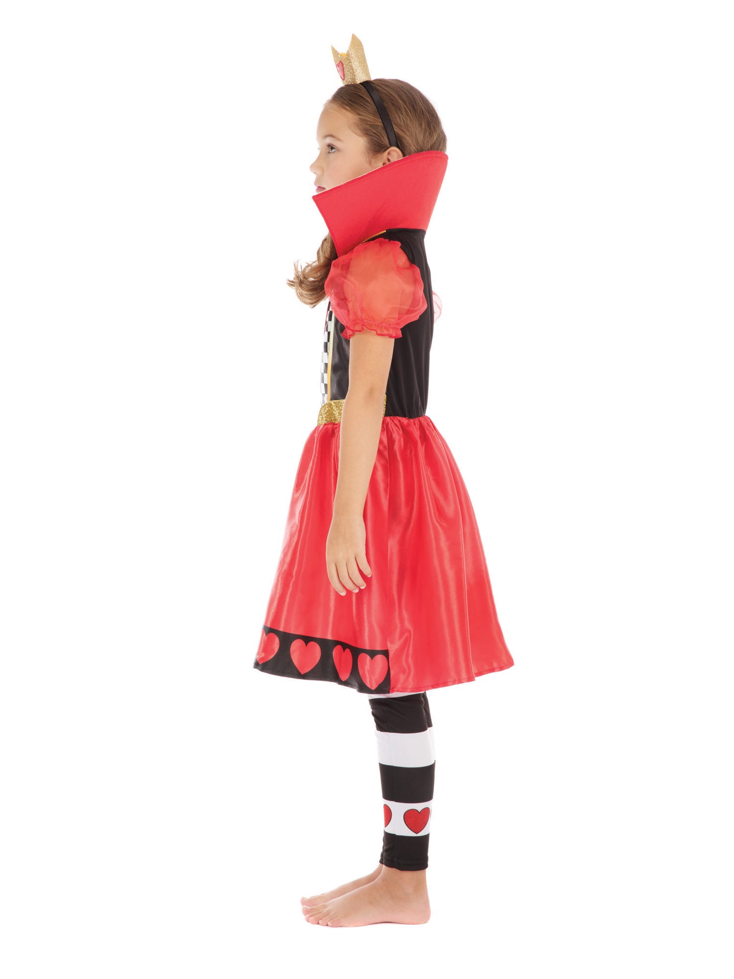 Rubies Queen of Hearts Kinderkostüm für Mädchen mit Kleid, Leggings und Headband – Seitenansicht
