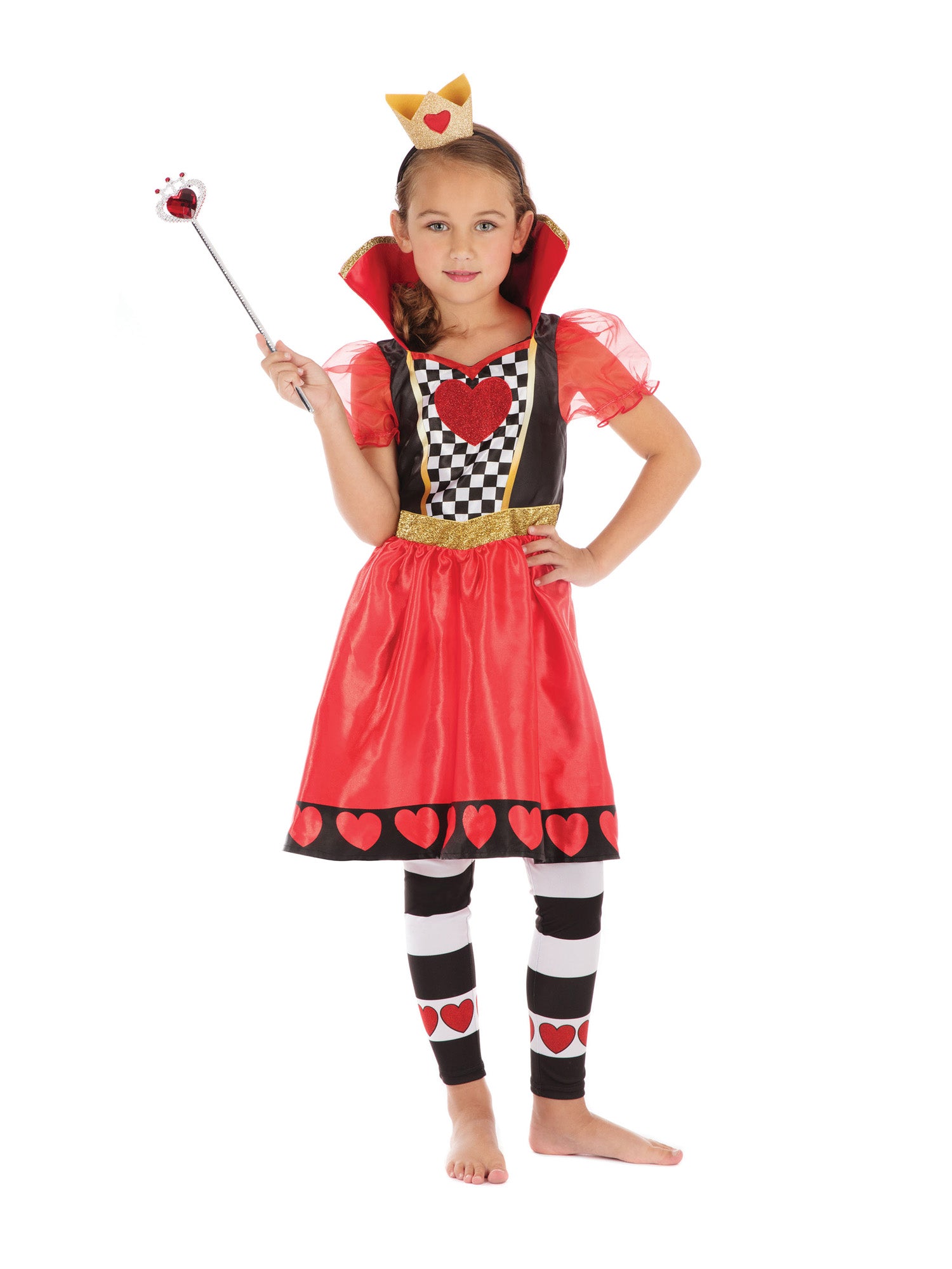 Rubies Queen of Hearts Kinderkostüm für Mädchen mit Kleid, Leggings und Stirnband – Produktansicht