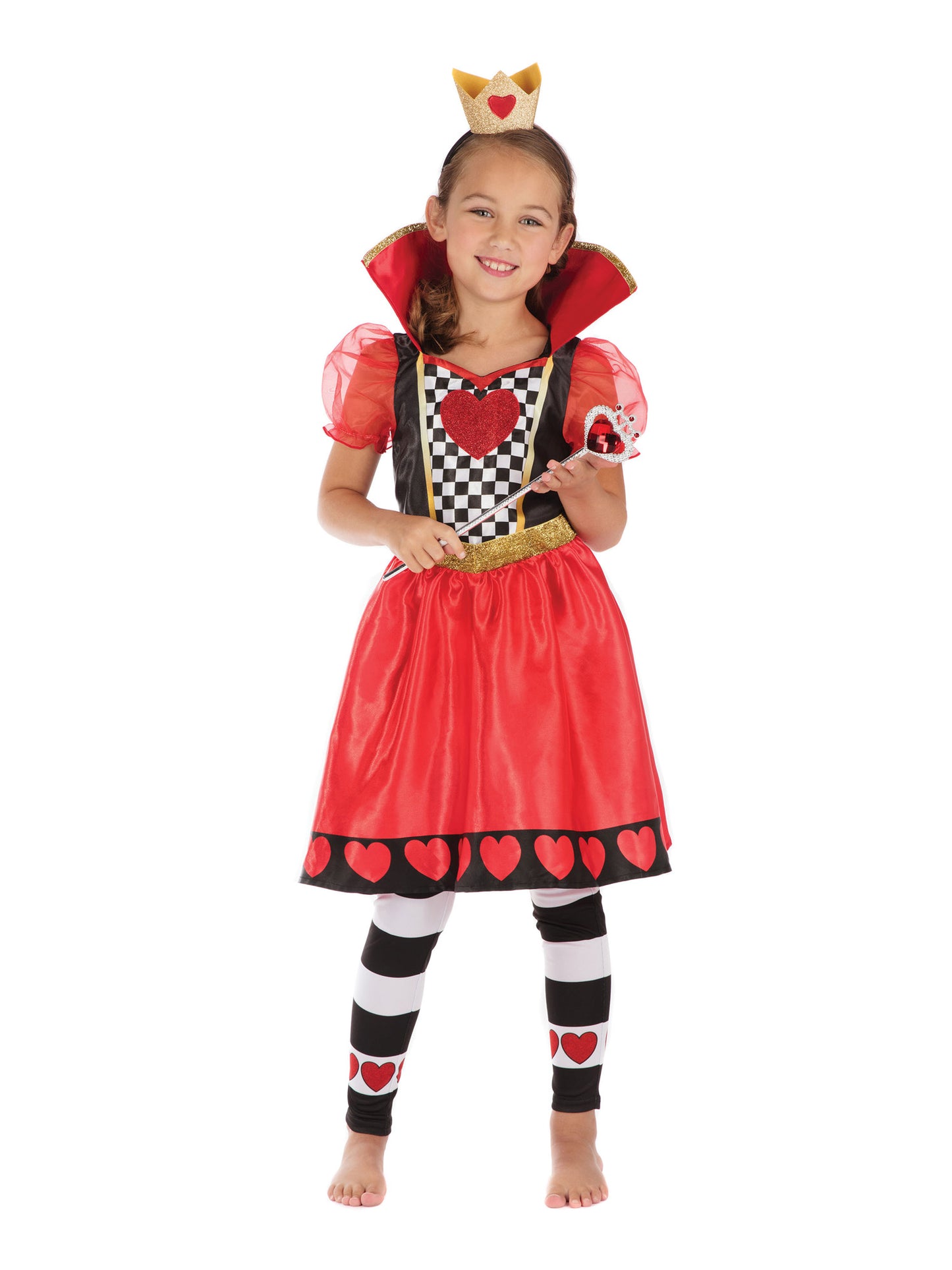 Rubies Queen of Hearts Kinderkostüm für Mädchen mit Kleid, Leggings und Stirnband – Detailansicht