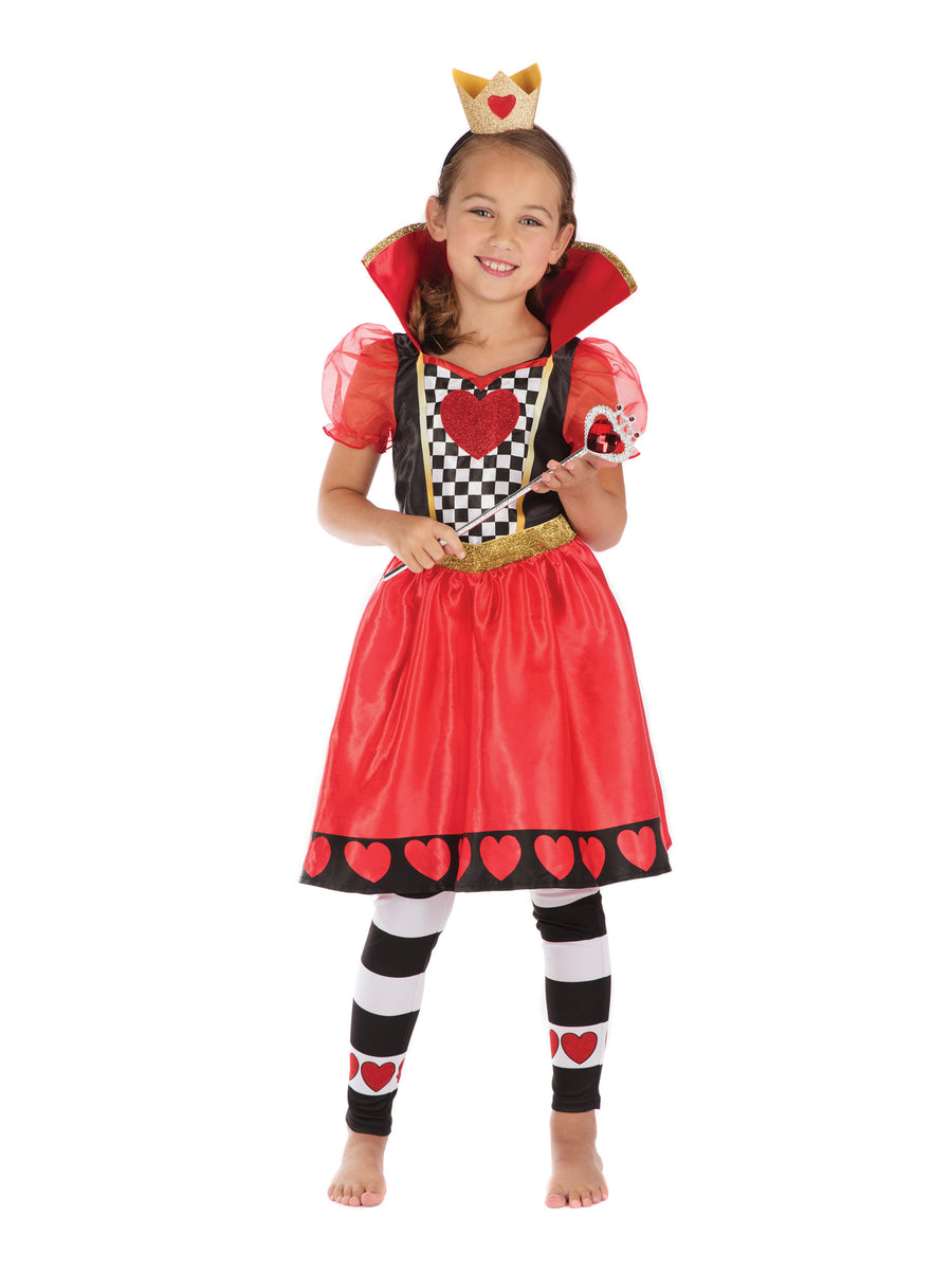 Rubies Queen of Hearts Kinderkostüm für Mädchen mit Kleid, Leggings und Headband – Detailansicht