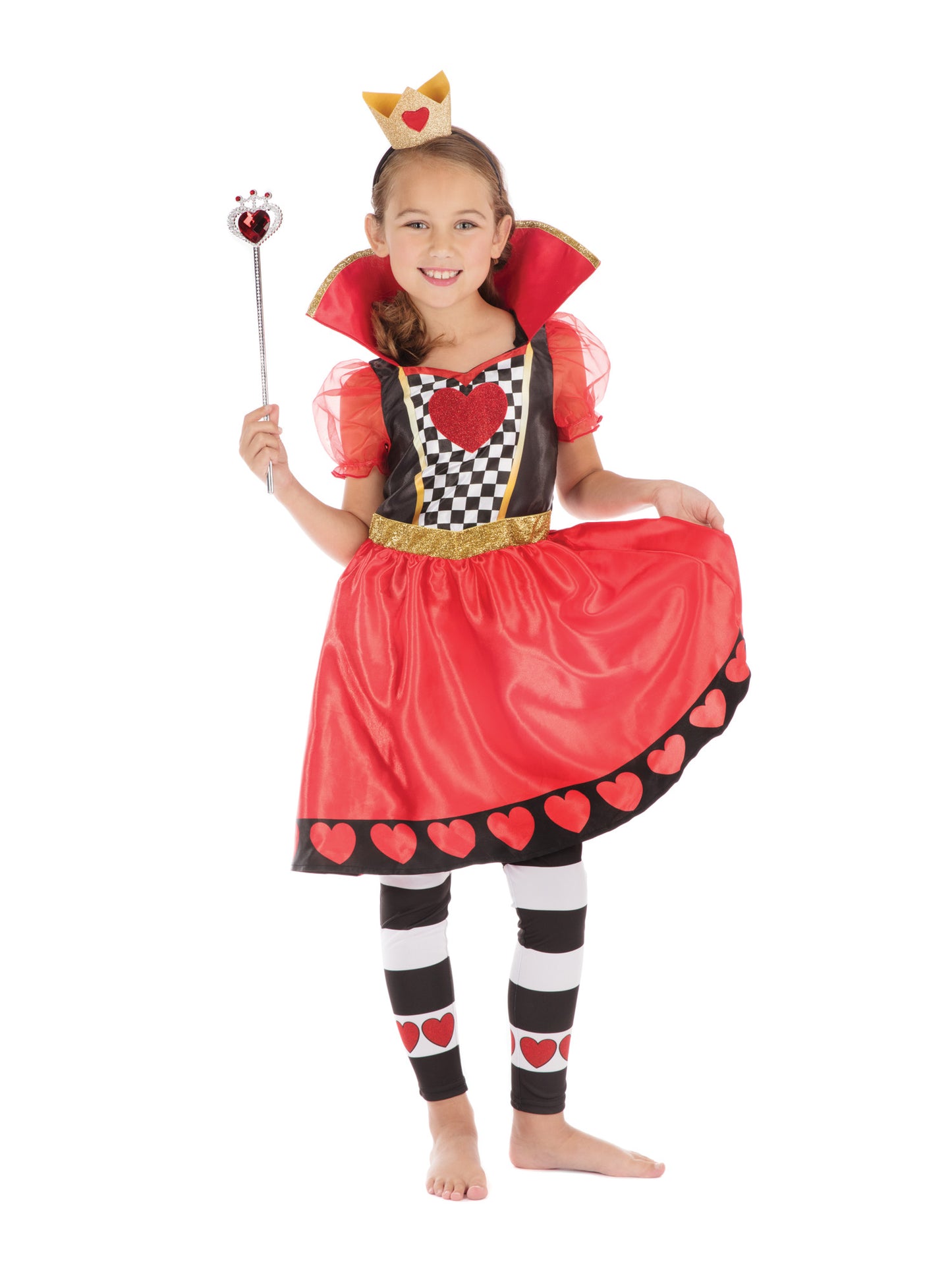 Rubies Queen of Hearts Kinderkostüm für Mädchen mit Kleid, Leggings und Headband – Seitenansicht