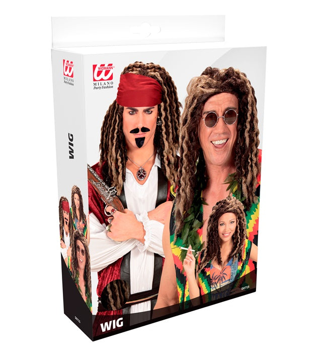 Rastafarian Perücke mit blond-braunen Dreadlocks in Box für Fasnacht und Karneval