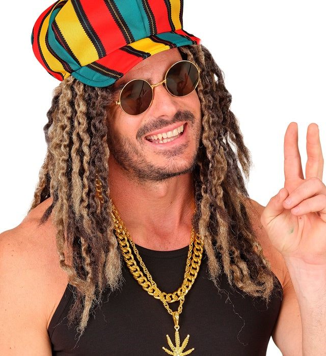 Rastafarian Perücke mit blond-braunen Dreadlocks in Box für Fasnacht und Karneval
