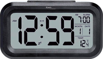 ELITE Sveglia digitale con luce LED automatica (sensore crepuscolare) - NERO - Digital alarm clock with automatic LED light (twilight sensor) - BLACK